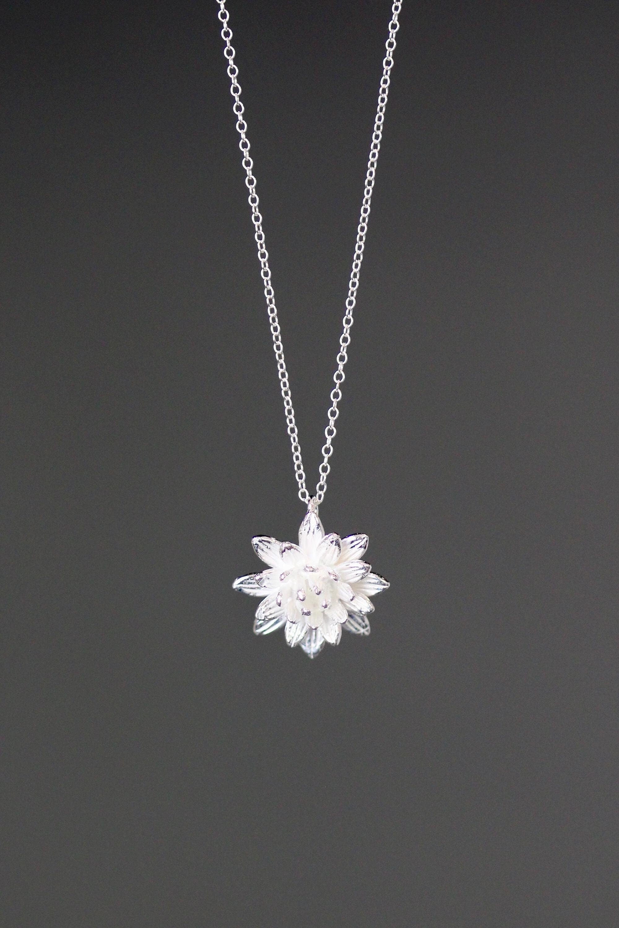 Three-Dimensional Sterling Silver Flower Charm Pendant Necklace