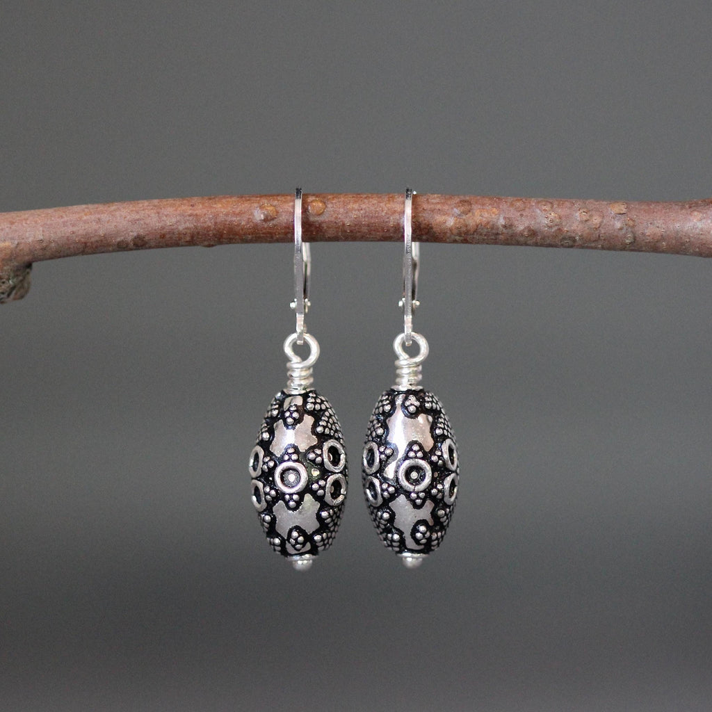 Bali Sterling Silver Filigree Bead Dangle Earrings