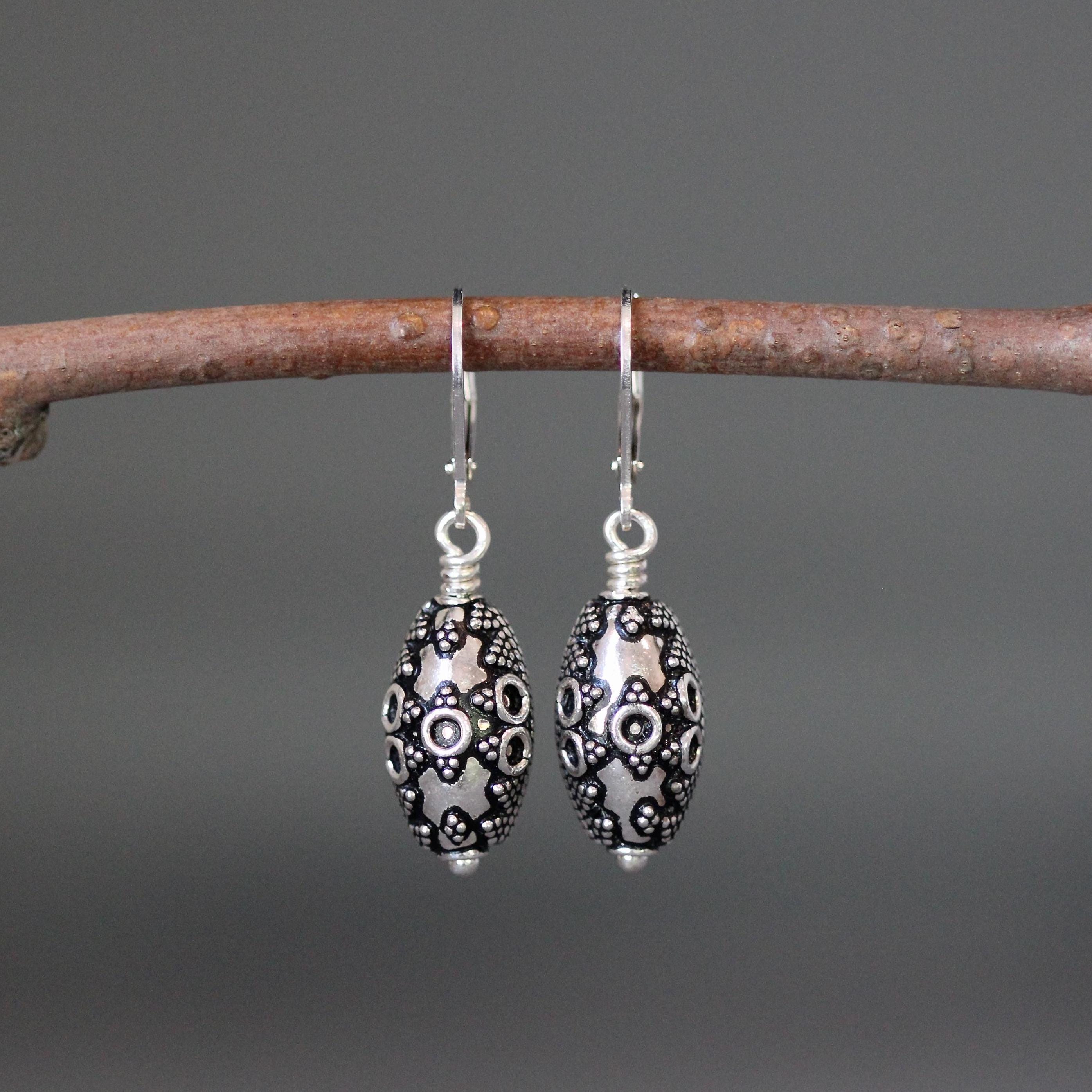 Bali Sterling Silver Filigree Bead Dangle Earrings
