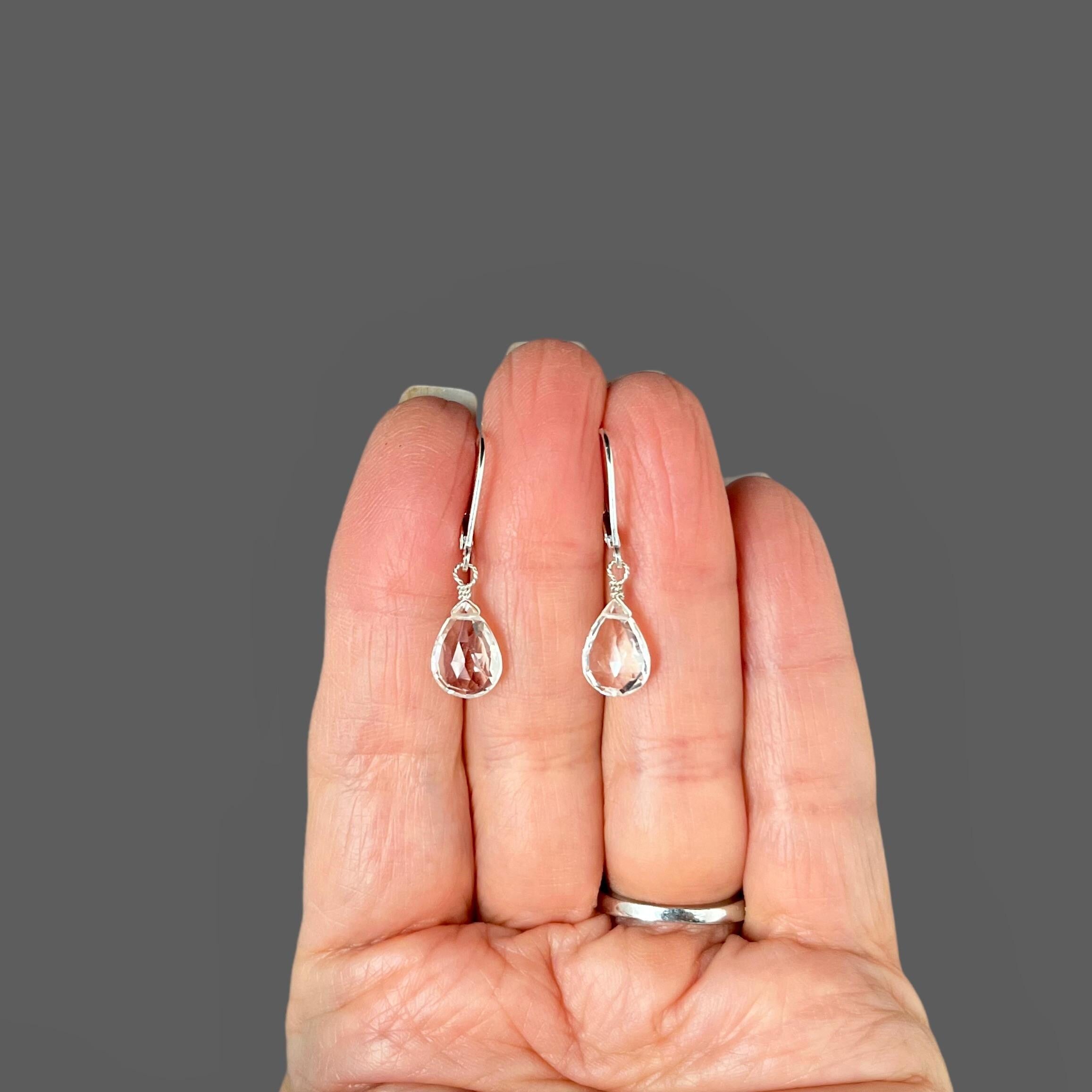 Clear Quartz Teardrop Dangle Earrings on Sterling Silver Leverbacks