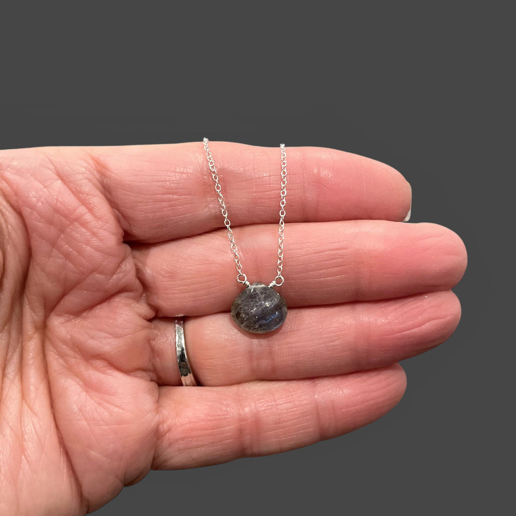 Labradorite Teardrop Pendant Necklace in Sterling Silver