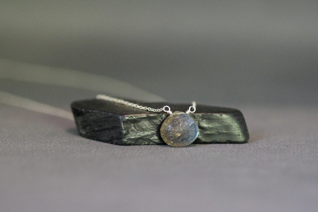 Labradorite Teardrop Pendant Necklace in Sterling Silver