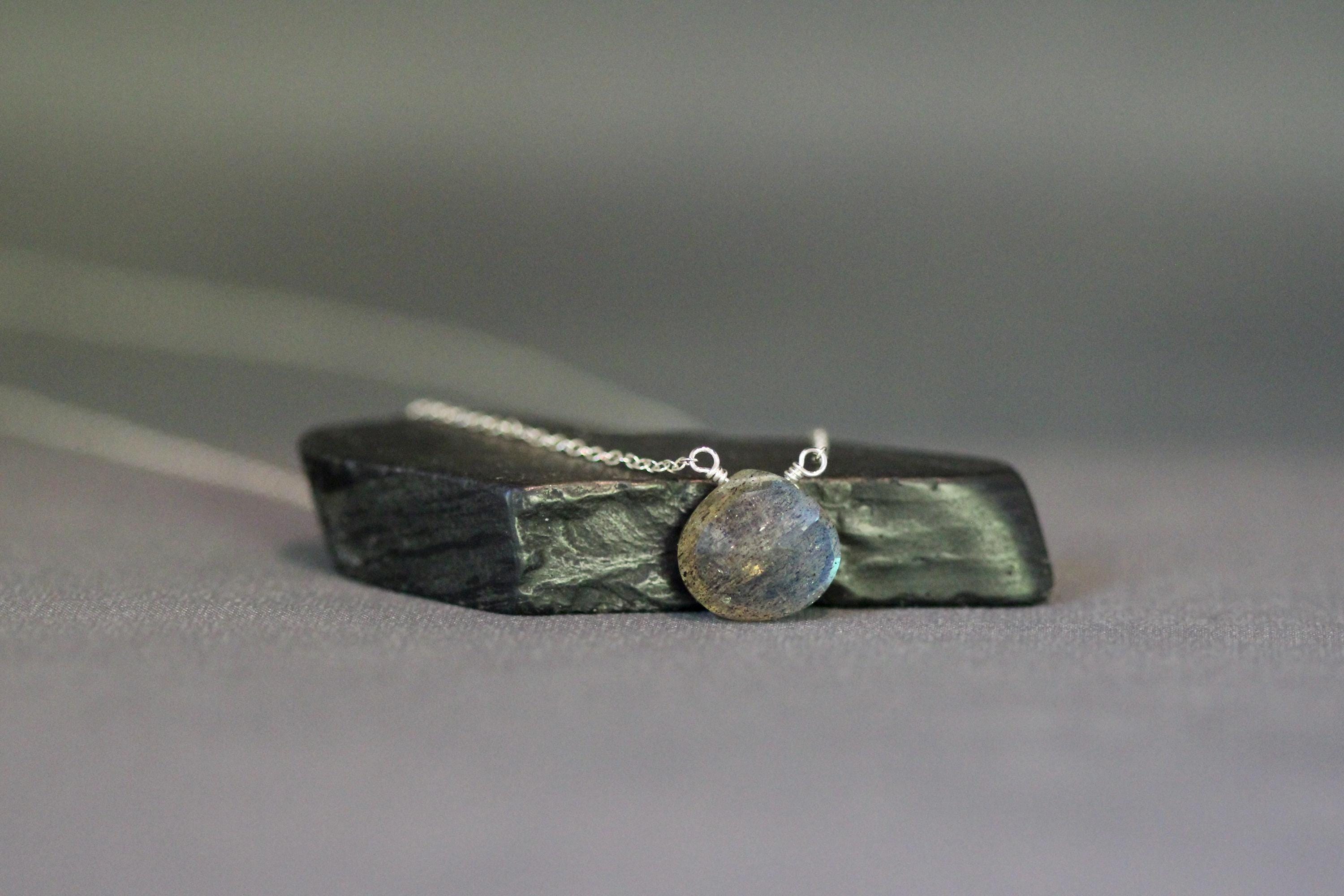 Labradorite Teardrop Pendant Necklace in Sterling Silver