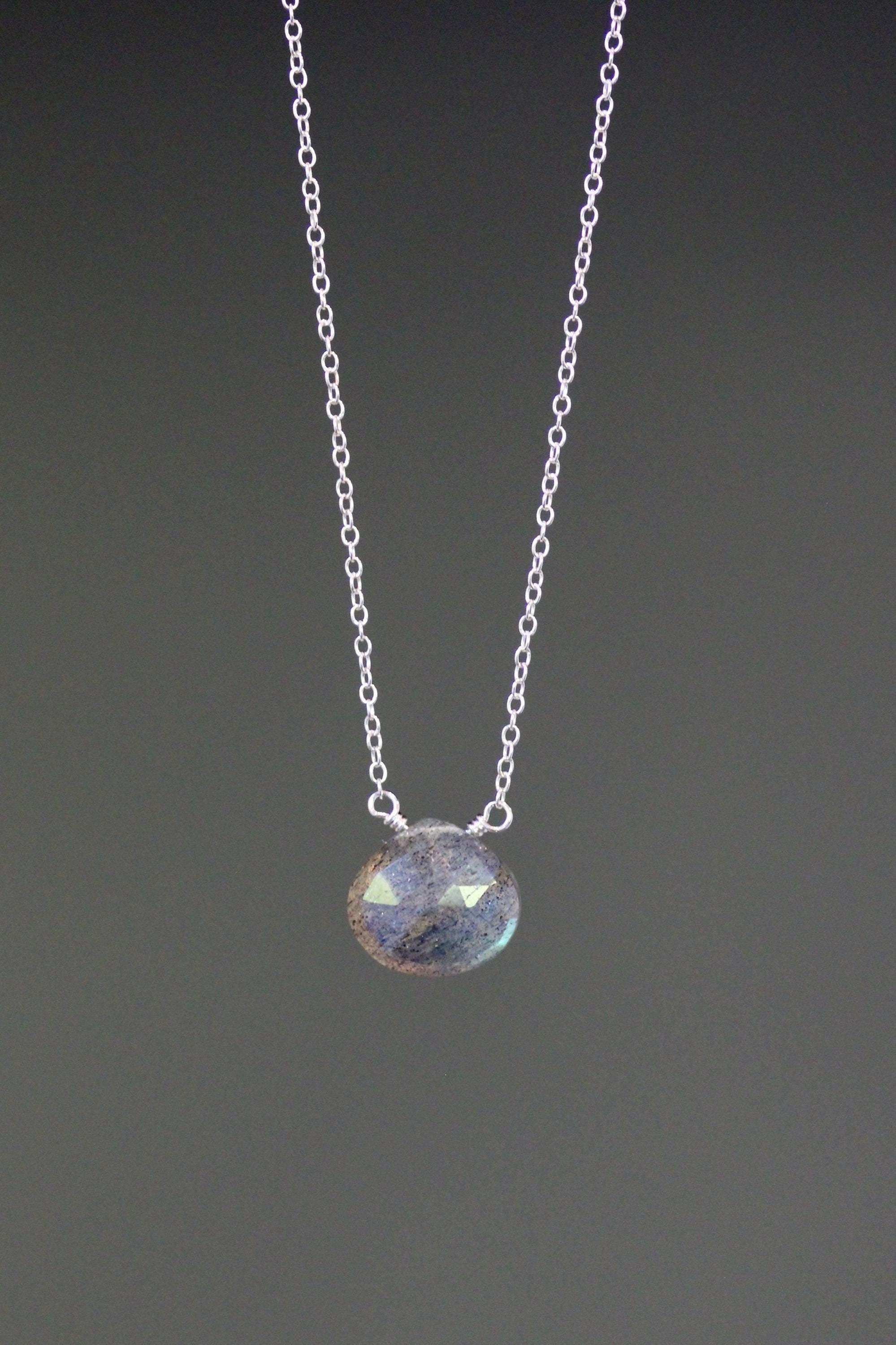 Labradorite Teardrop Pendant Necklace in Sterling Silver
