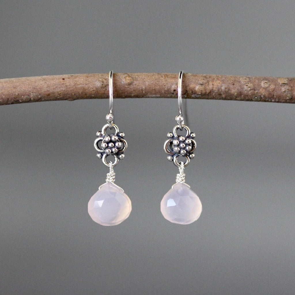 Pink Chalcedony Teardrop Earrings