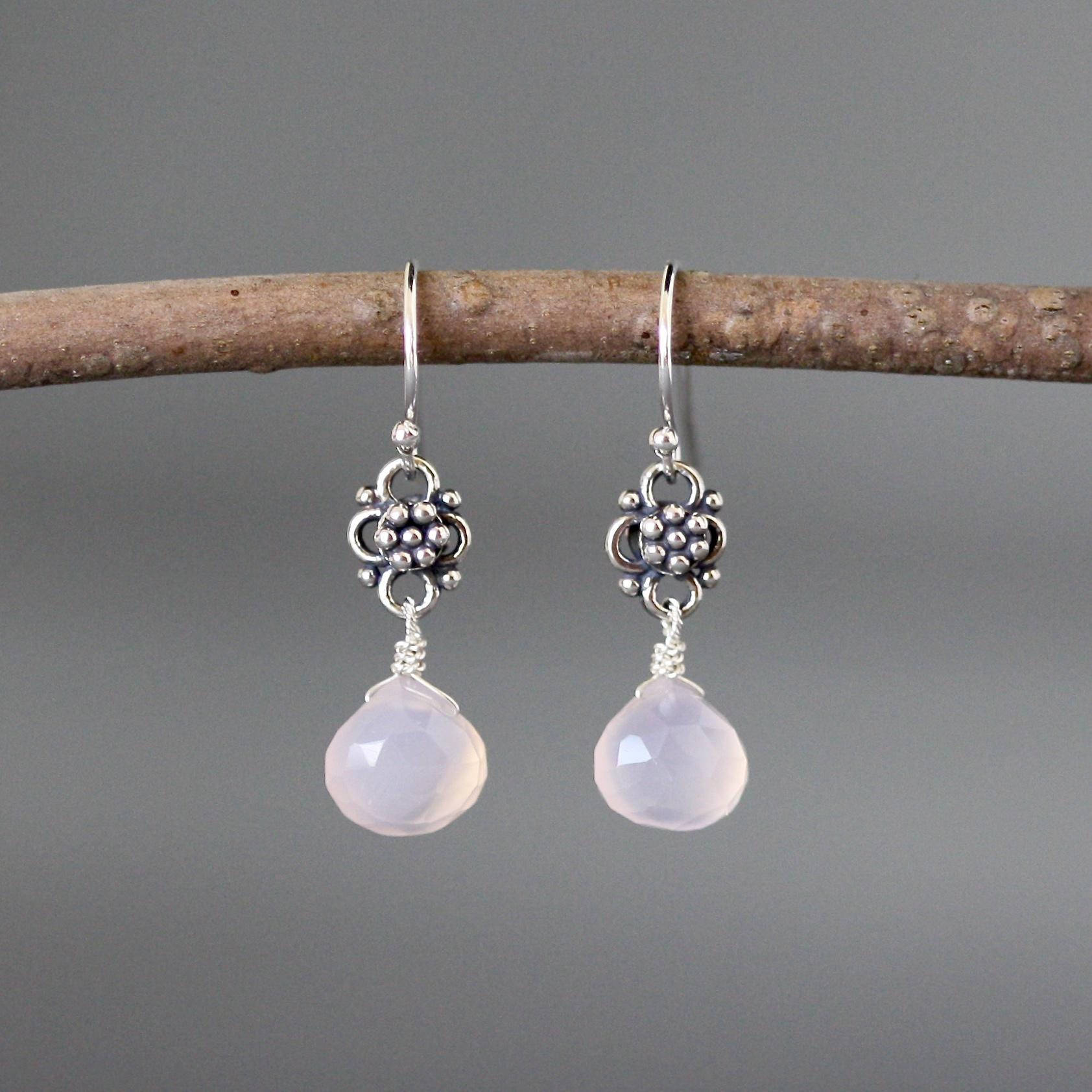 Pink Chalcedony Teardrop Earrings