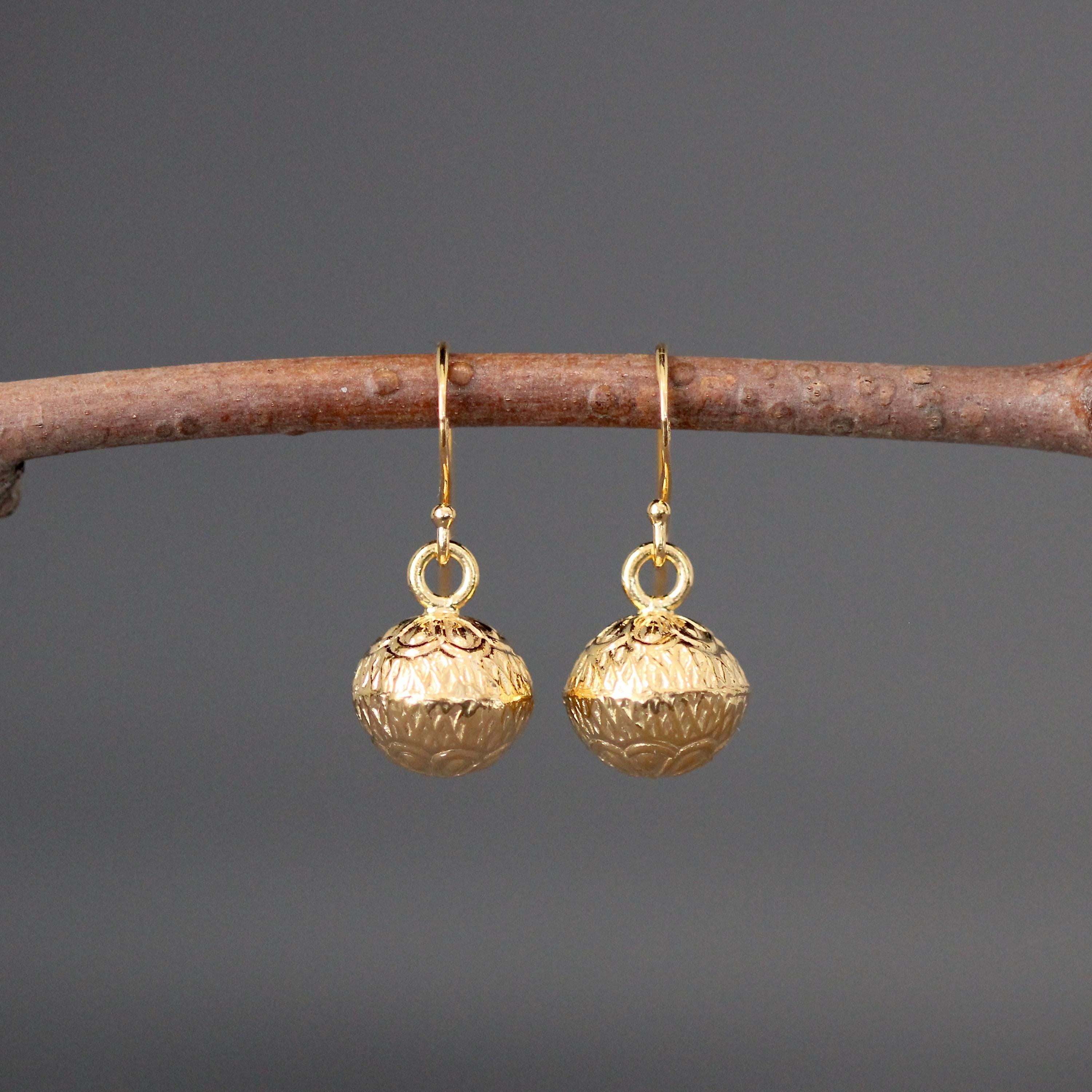 Detailed 3D Gold Vermeil Flower Charm Dangle Earrings