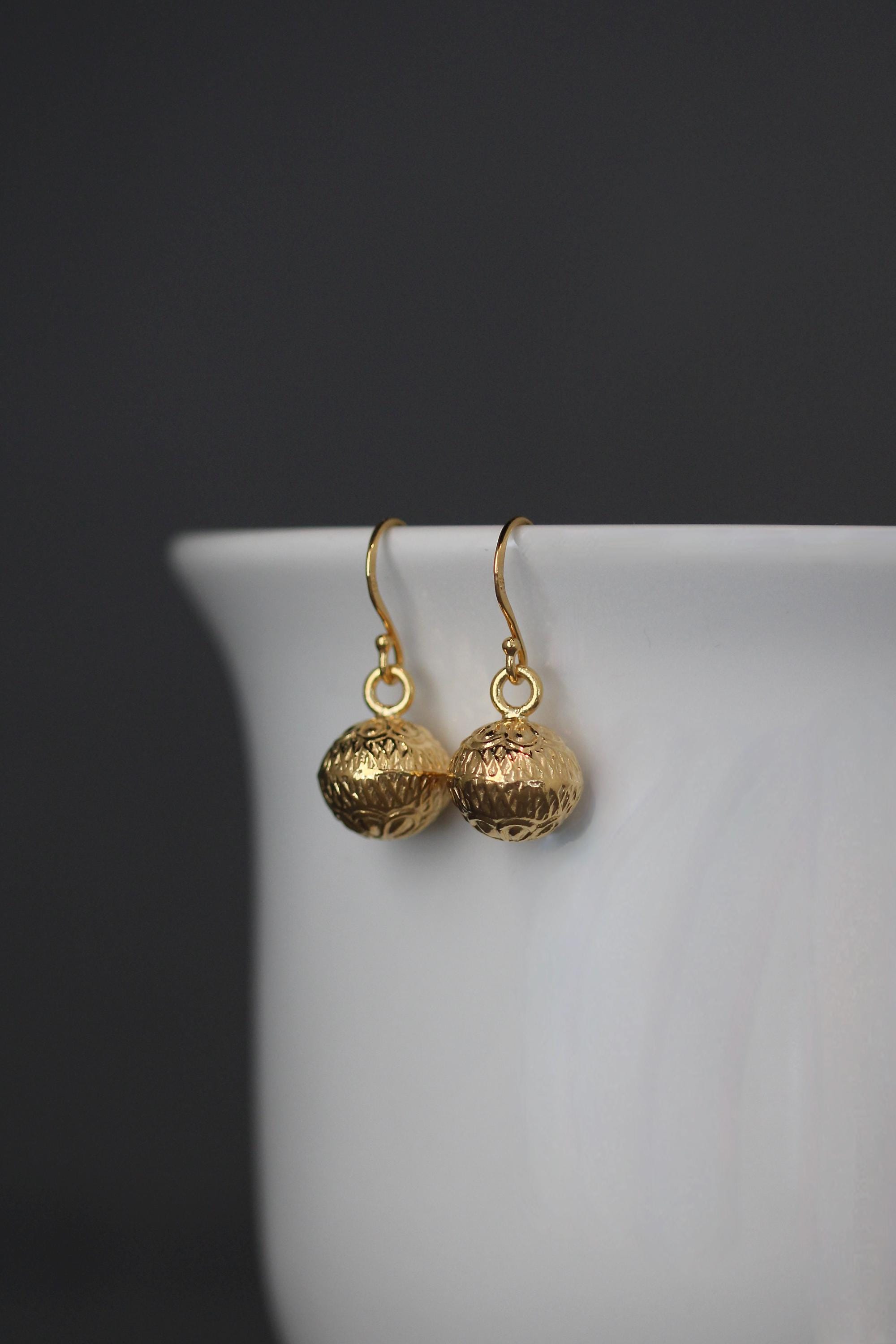 Detailed 3D Gold Vermeil Flower Charm Dangle Earrings