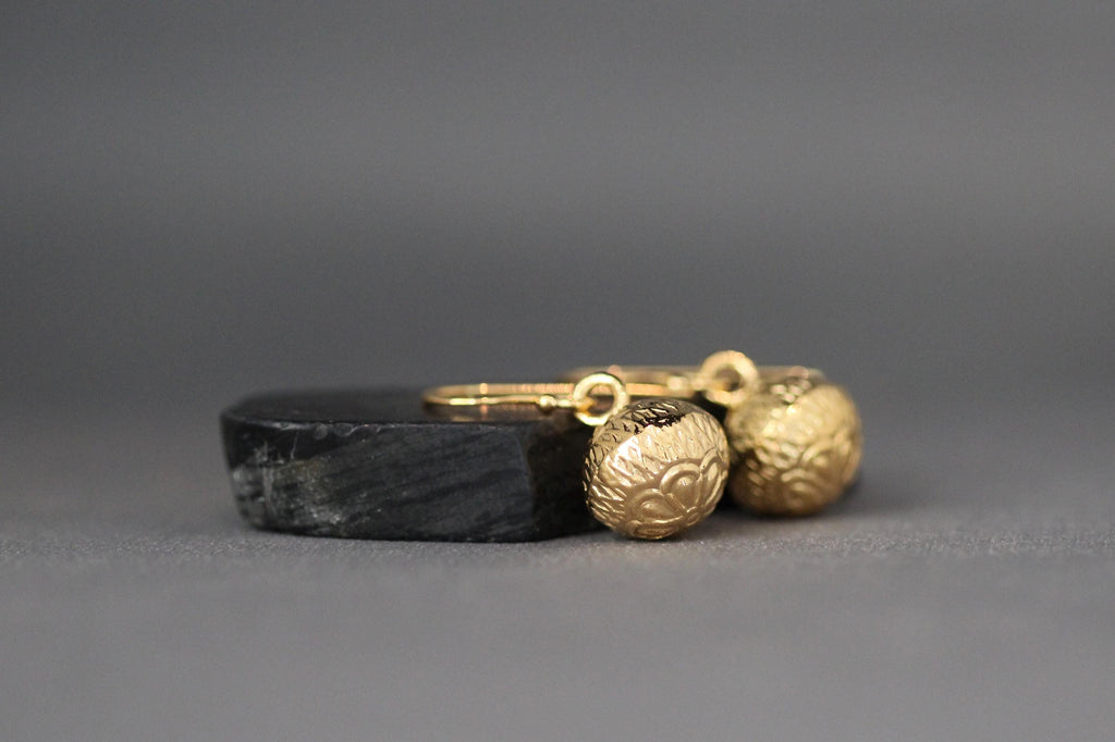 Detailed 3D Gold Vermeil Flower Charm Dangle Earrings