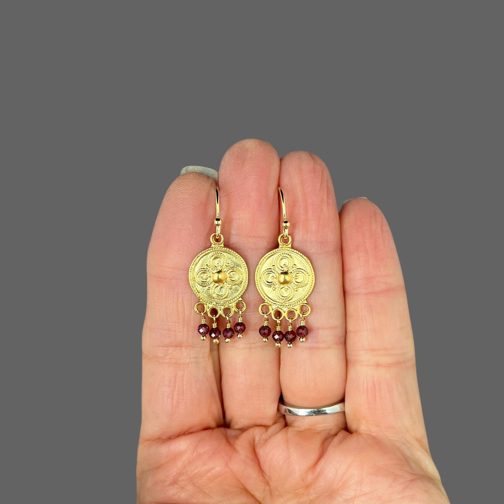 Red Garnet Chandelier Earrings in Gold Vermeil