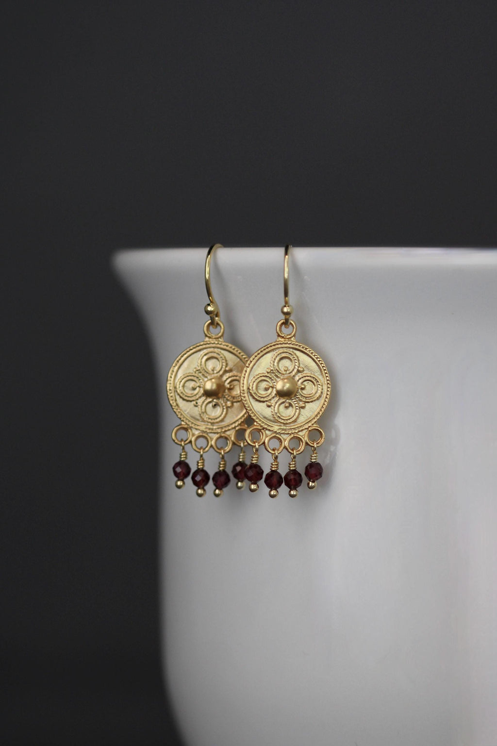 Red Garnet Chandelier Earrings in Gold Vermeil