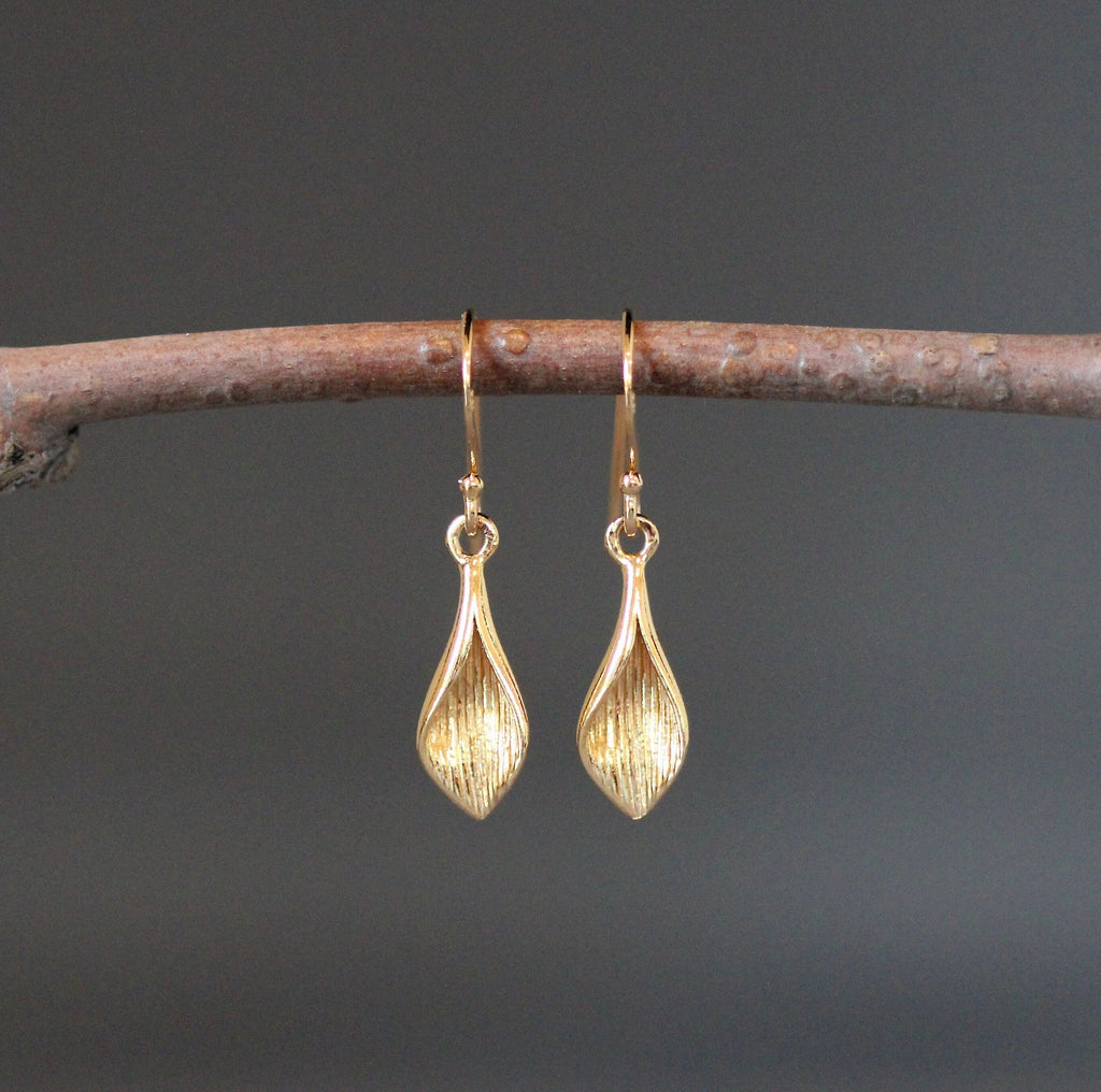 Gold Vermeil Calla Lily Flower Petal Dangle Earrings