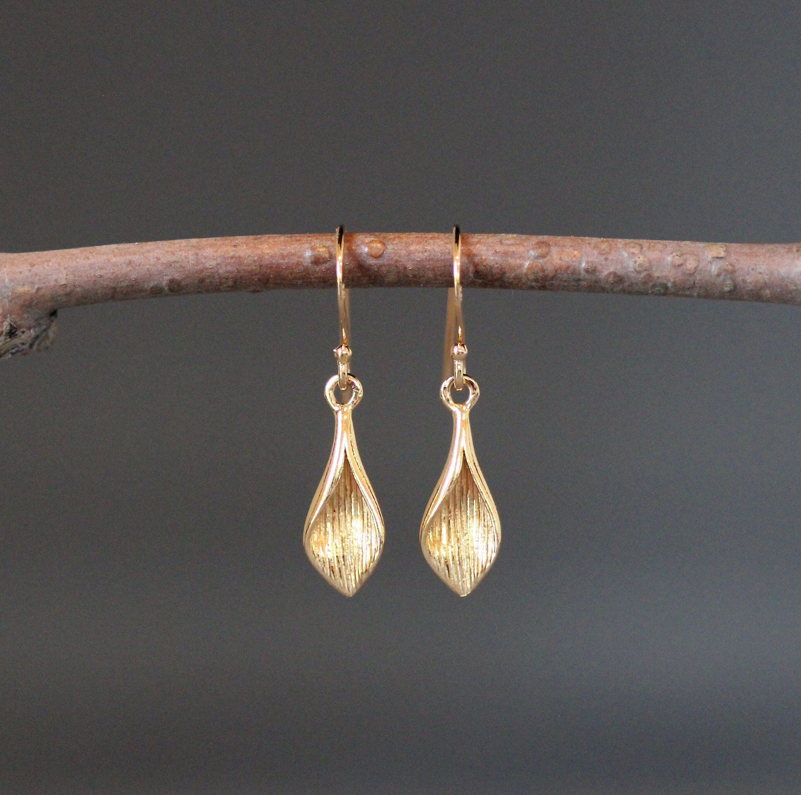 Gold Vermeil Calla Lily Flower Petal Dangle Earrings