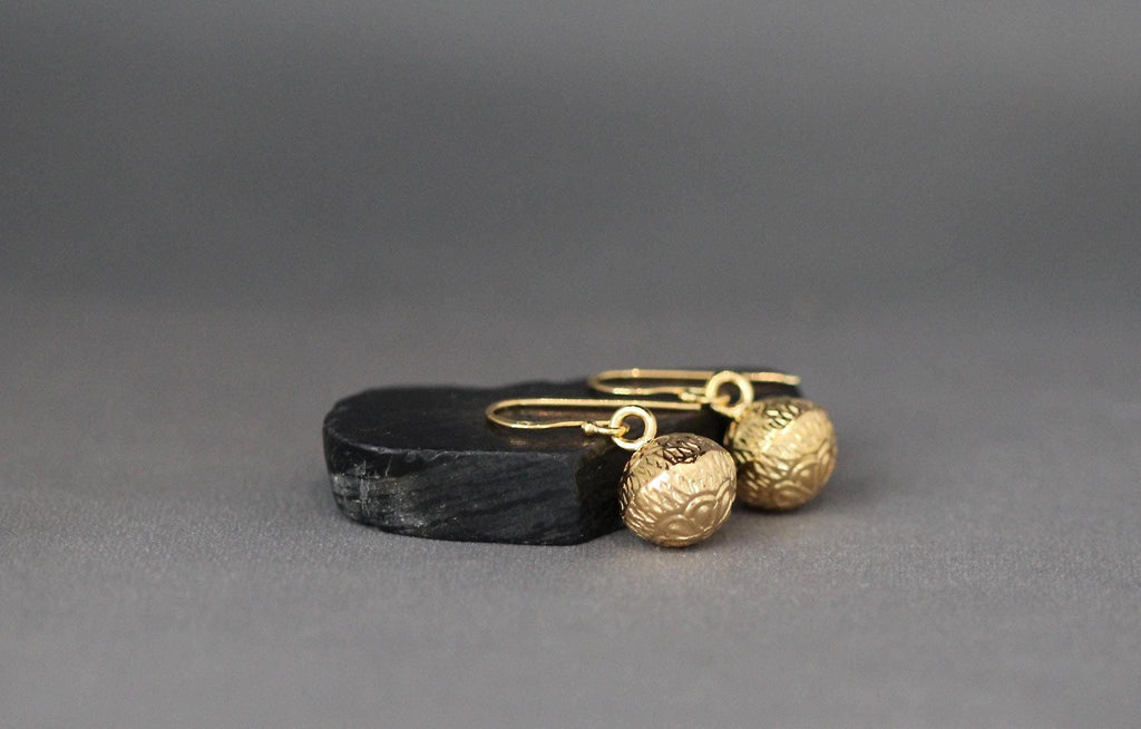 Detailed 3D Gold Vermeil Flower Charm Dangle Earrings