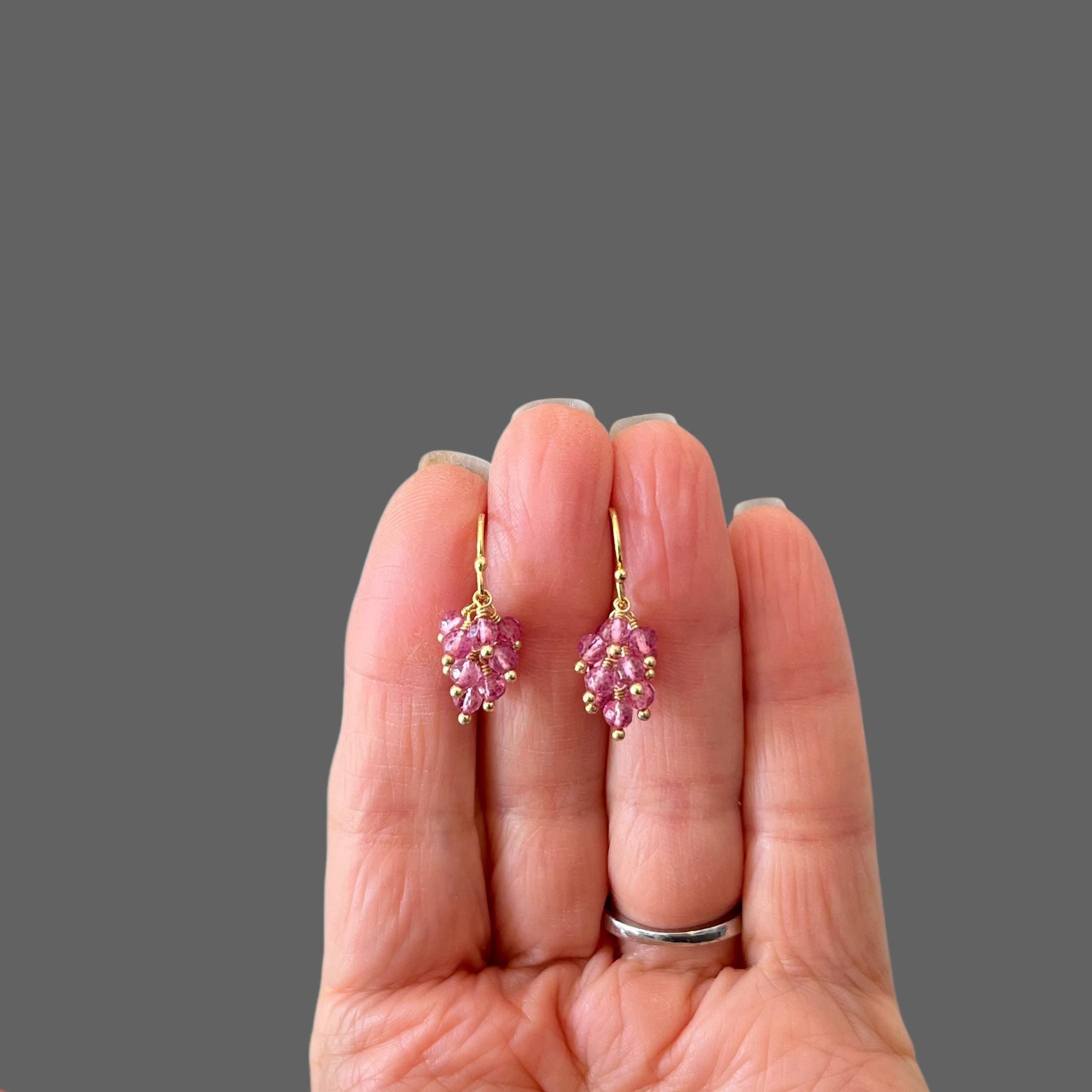 Pink Quartz Cluster Dangle Earrings in Gold Vermeil