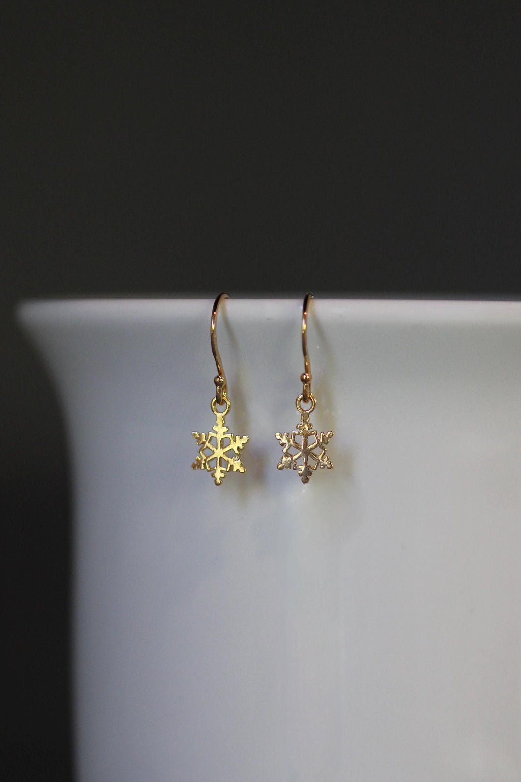 Petite Snowflake Charm Dangle Earrings in Gold Vermeil