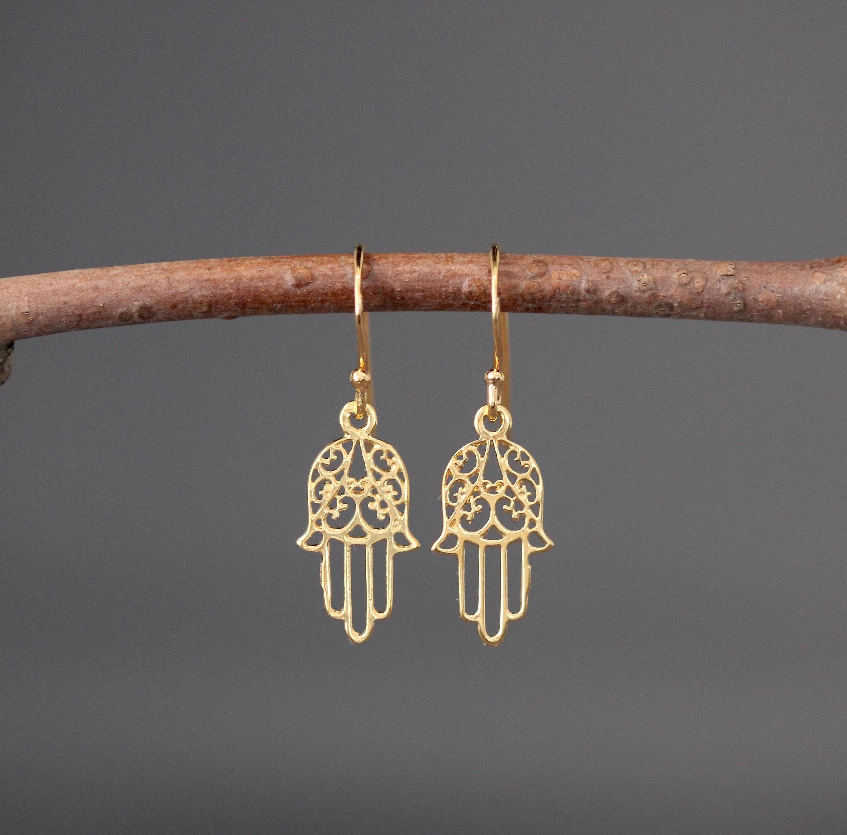 Hamsa Earrings - Gold Hamsa Charms