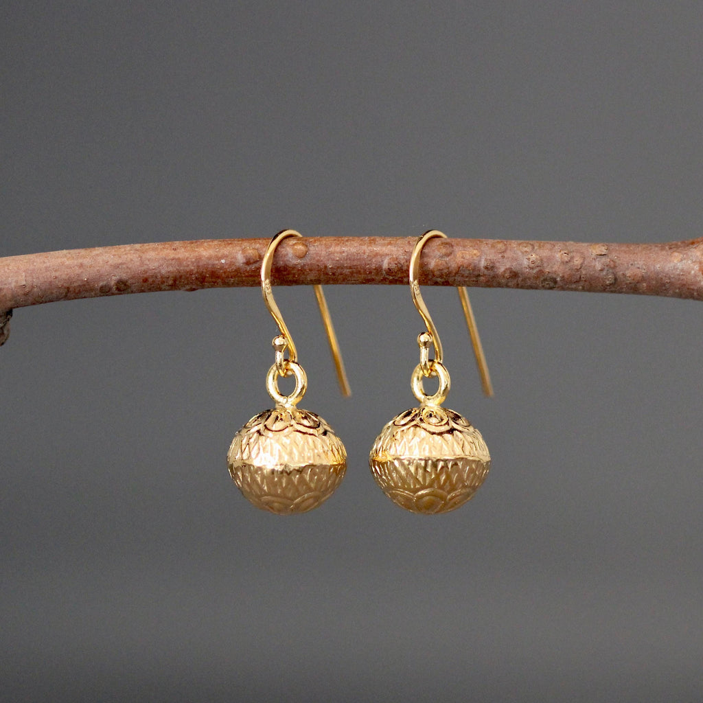 Detailed 3D Gold Vermeil Flower Charm Dangle Earrings
