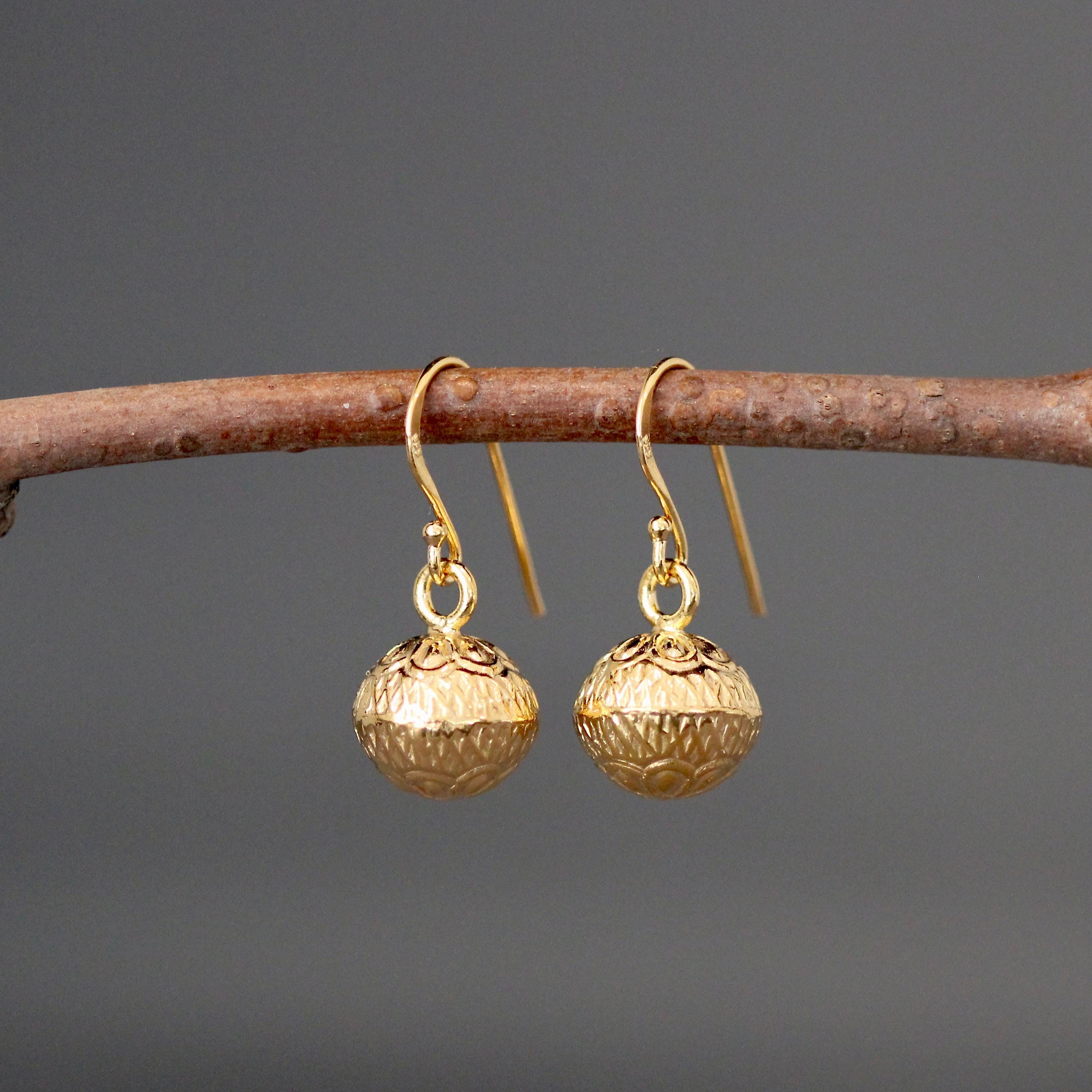 Detailed 3D Gold Vermeil Flower Charm Dangle Earrings