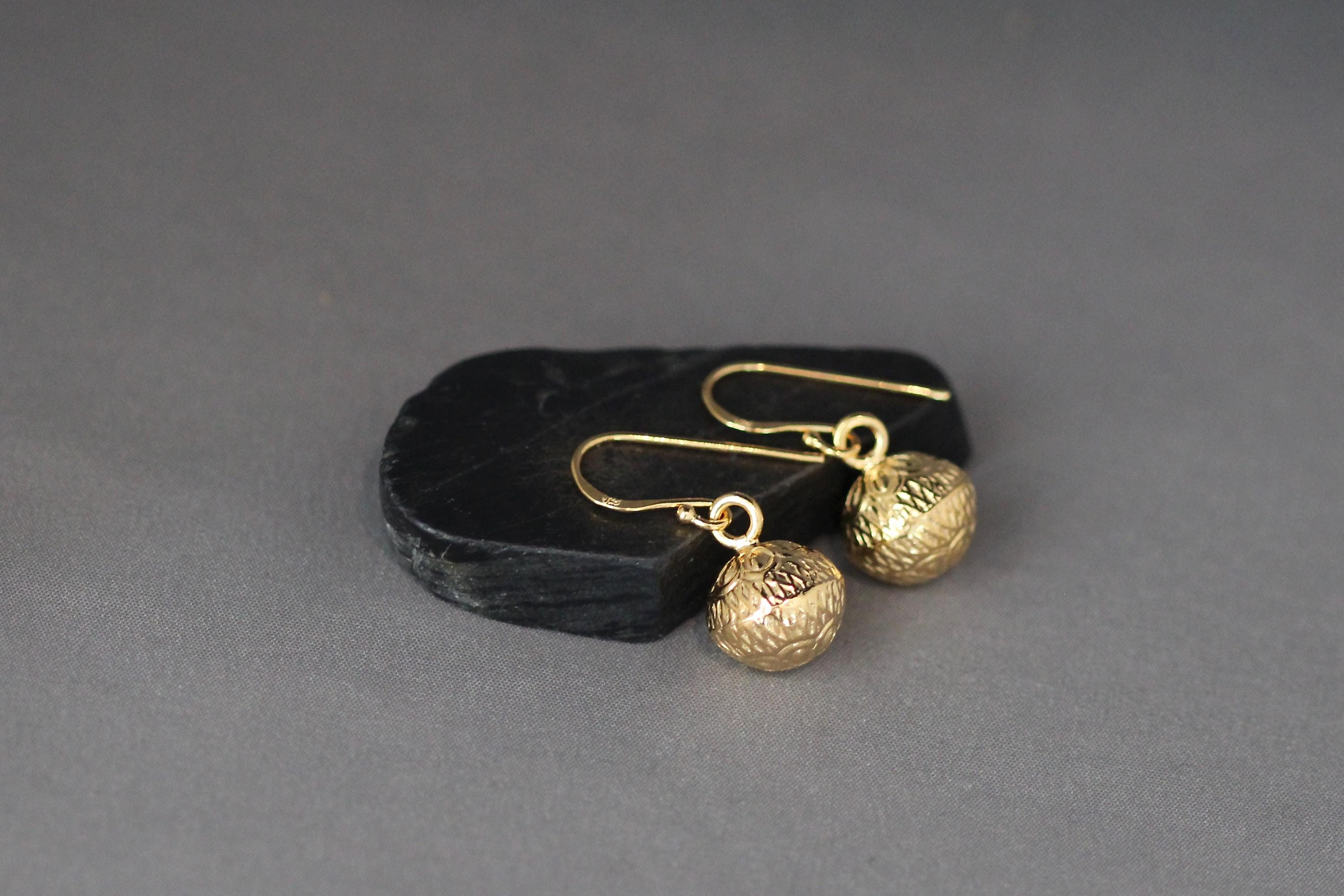 Detailed 3D Gold Vermeil Flower Charm Dangle Earrings