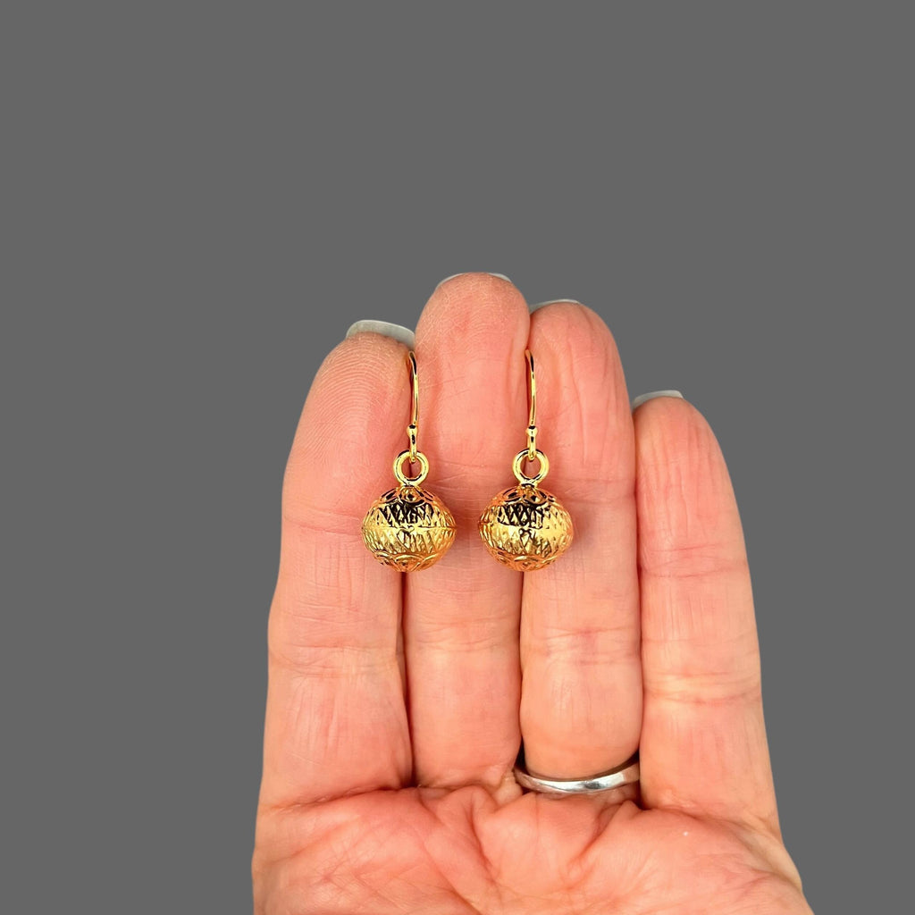 Detailed 3D Gold Vermeil Flower Charm Dangle Earrings