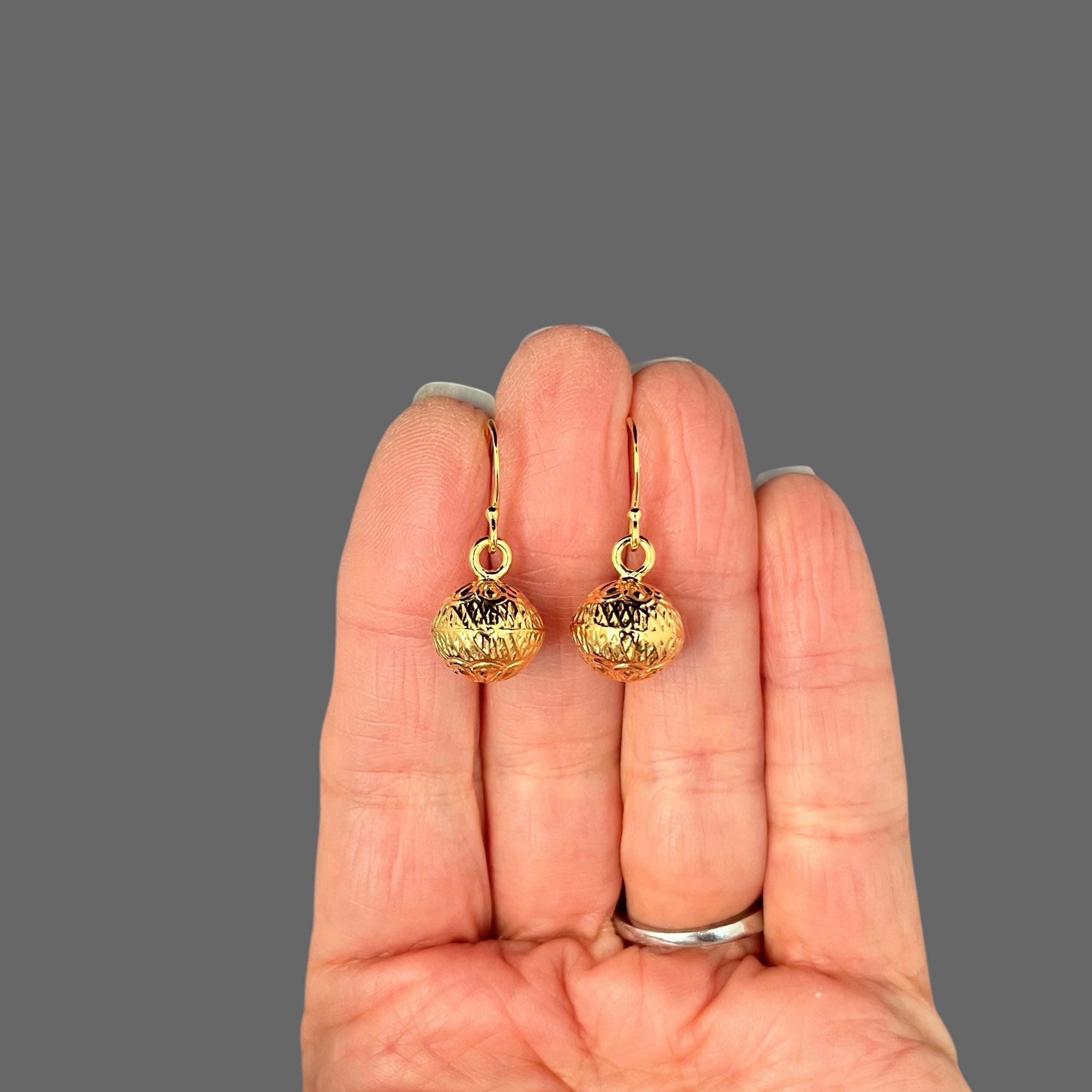Detailed 3D Gold Vermeil Flower Charm Dangle Earrings