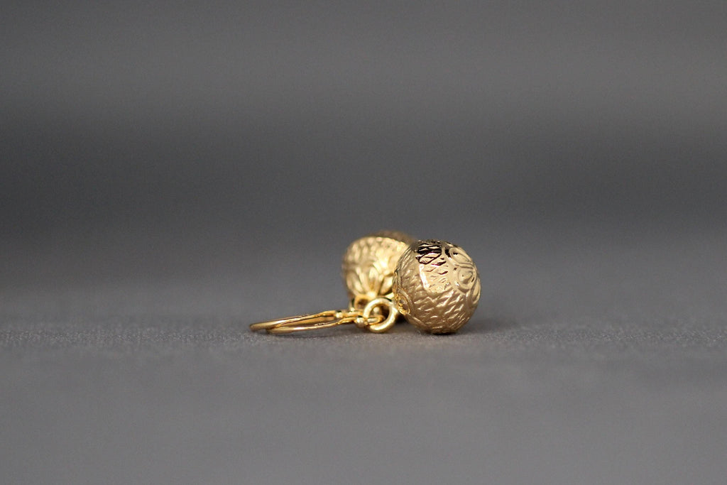 Detailed 3D Gold Vermeil Flower Charm Dangle Earrings