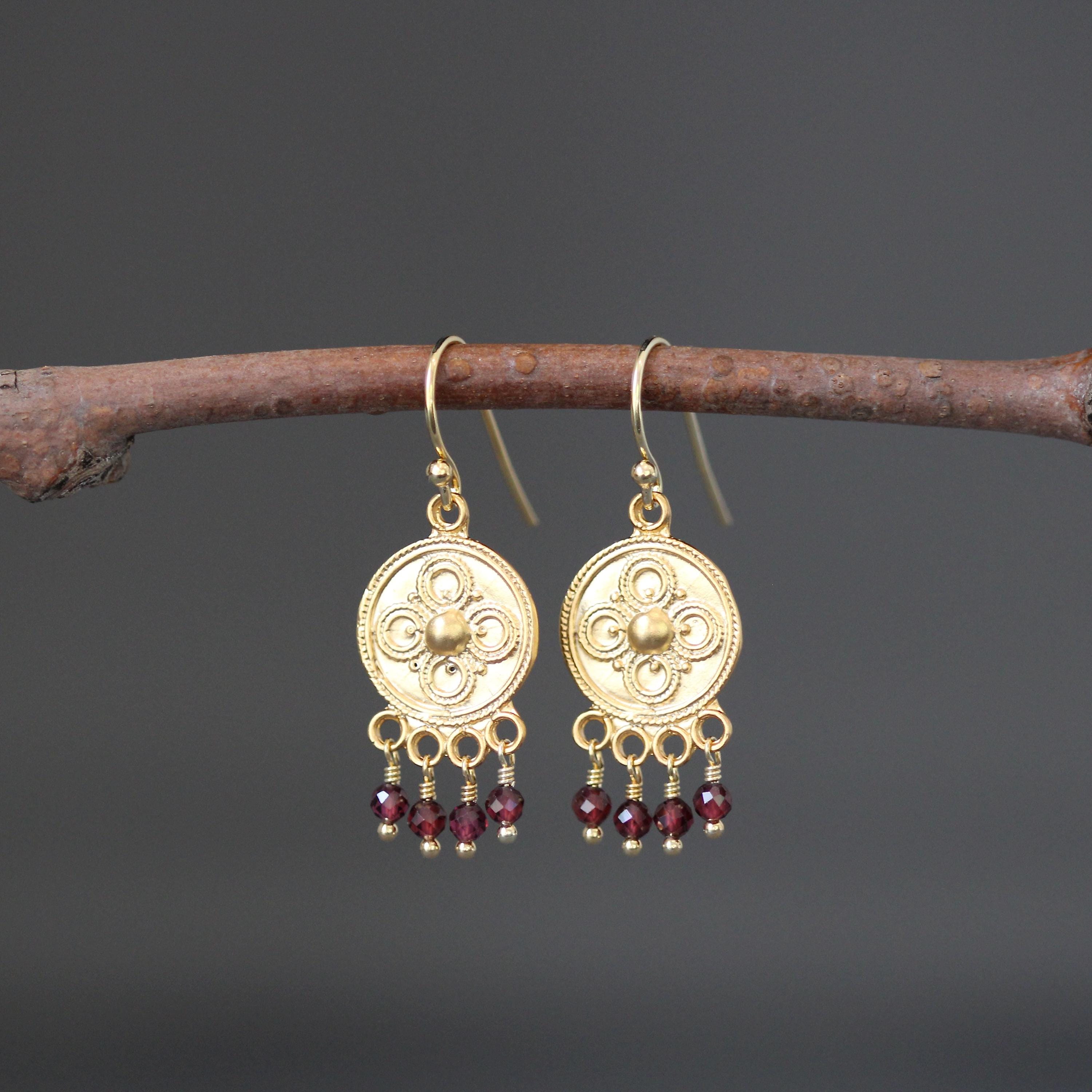 Red Garnet Chandelier Earrings in Gold Vermeil