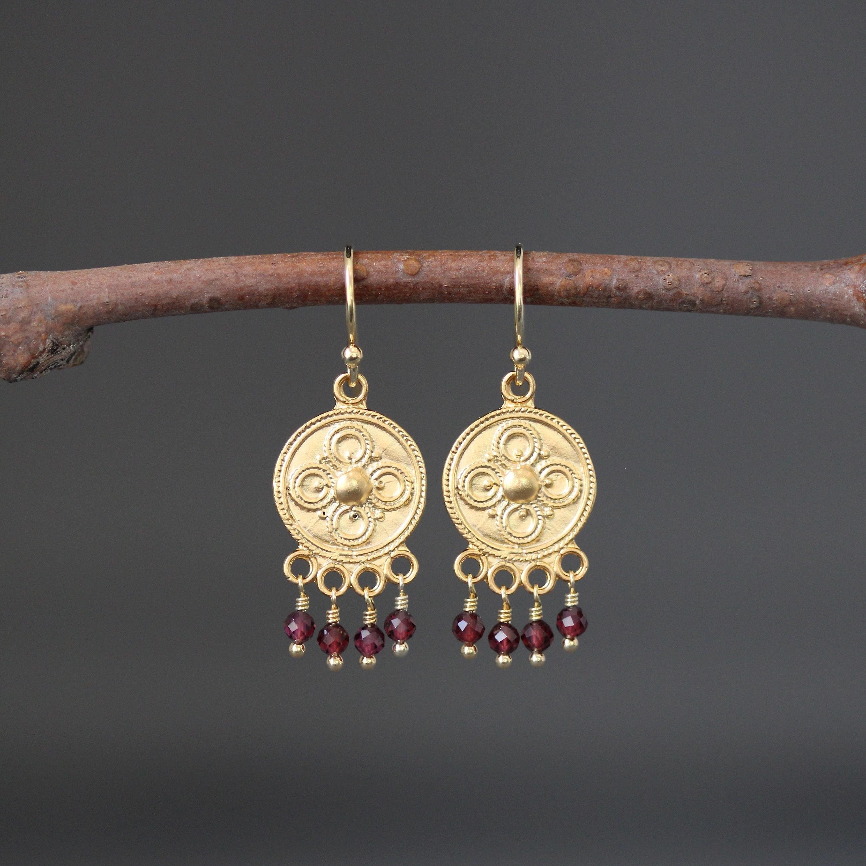 Red Garnet Chandelier Earrings in Gold Vermeil
