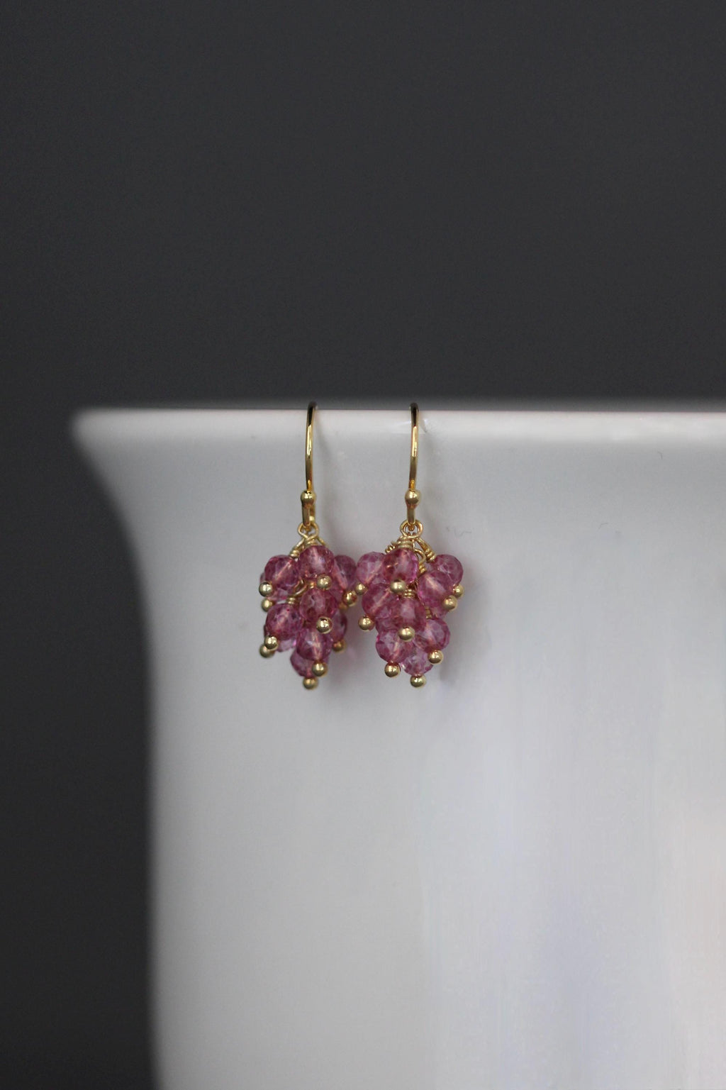 Pink Quartz Cluster Dangle Earrings in Gold Vermeil