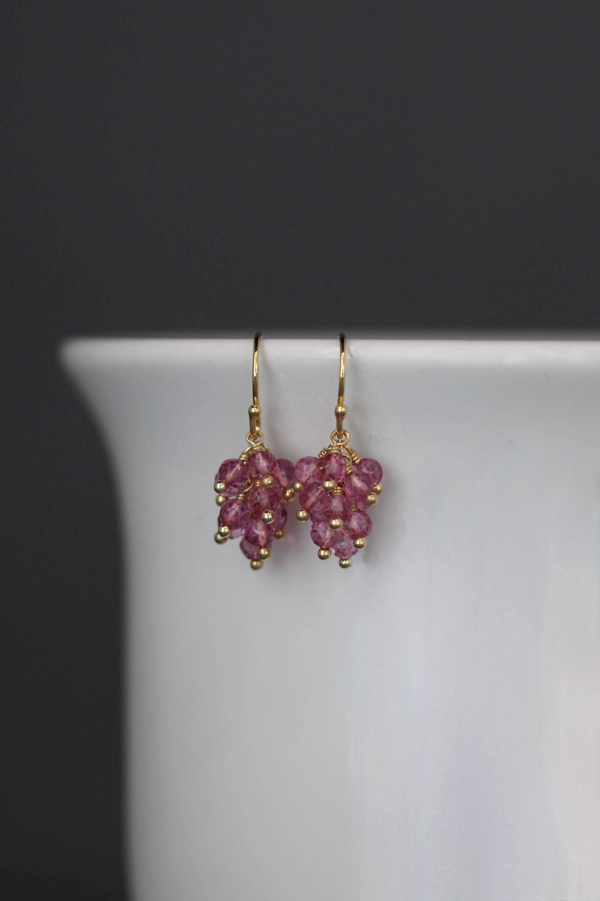 Pink Quartz Cluster Dangle Earrings in Gold Vermeil