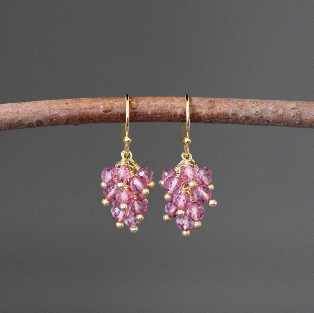 Pink Quartz Cluster Dangle Earrings in Gold Vermeil