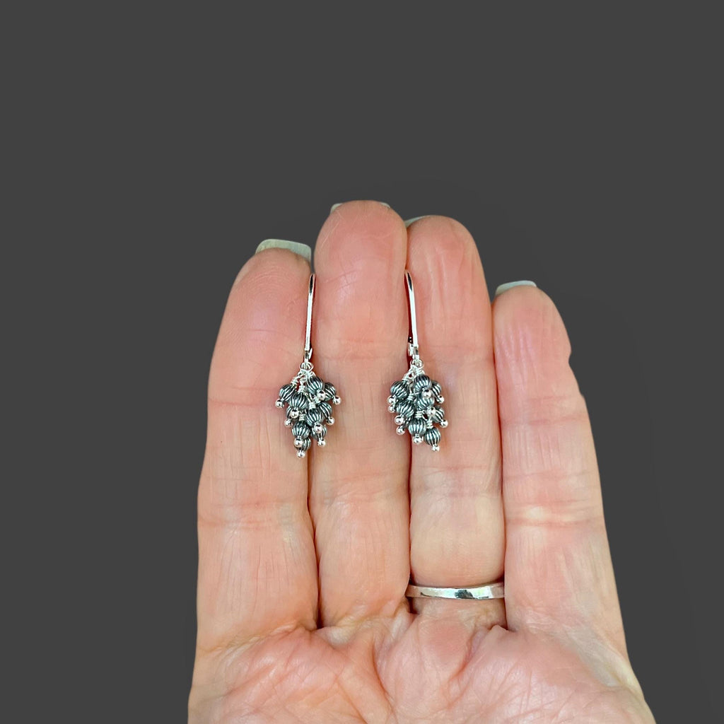 Bali Sterling Silver Beaded Cluster Dangle Earrings with Leverback Wires