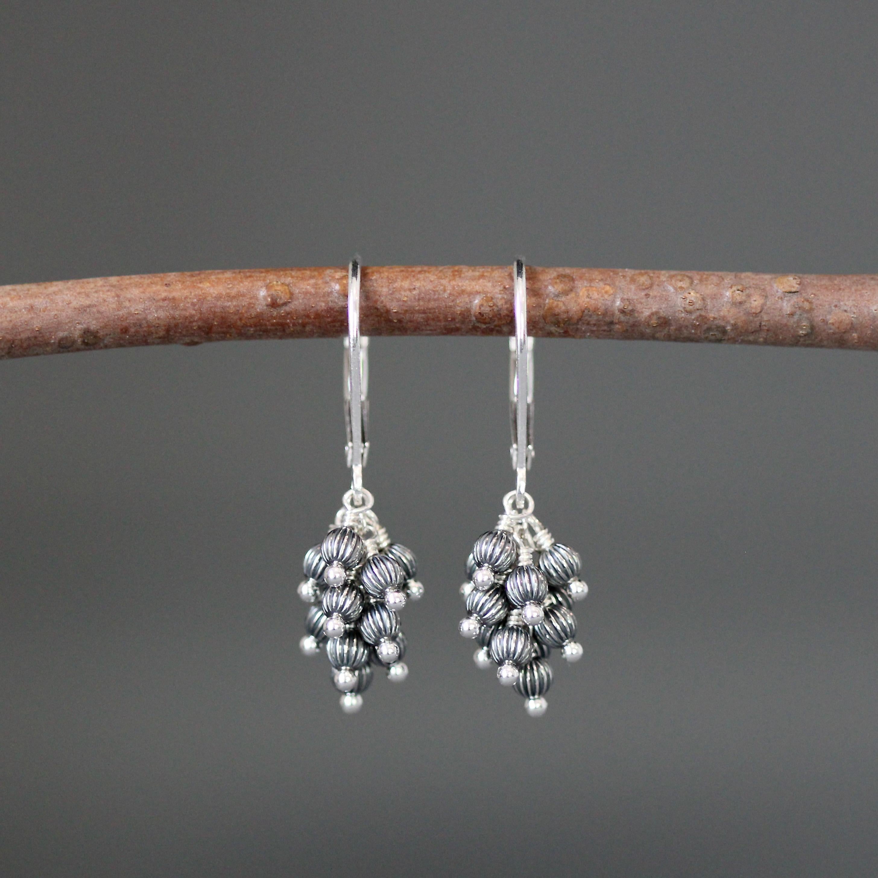 Bali Sterling Silver Beaded Cluster Dangle Earrings with Leverback Wires