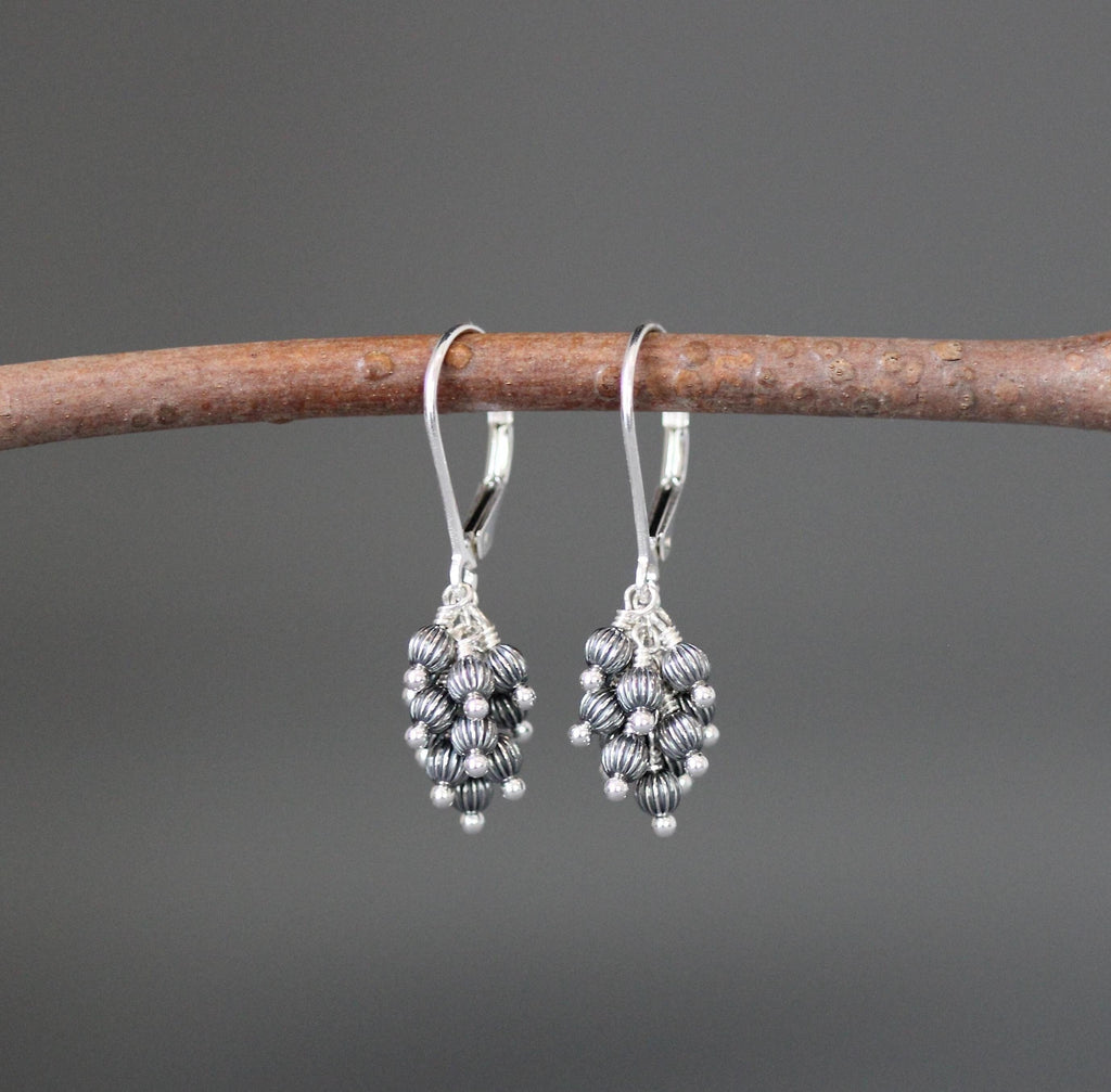 Bali Sterling Silver Beaded Cluster Dangle Earrings with Leverback Wires