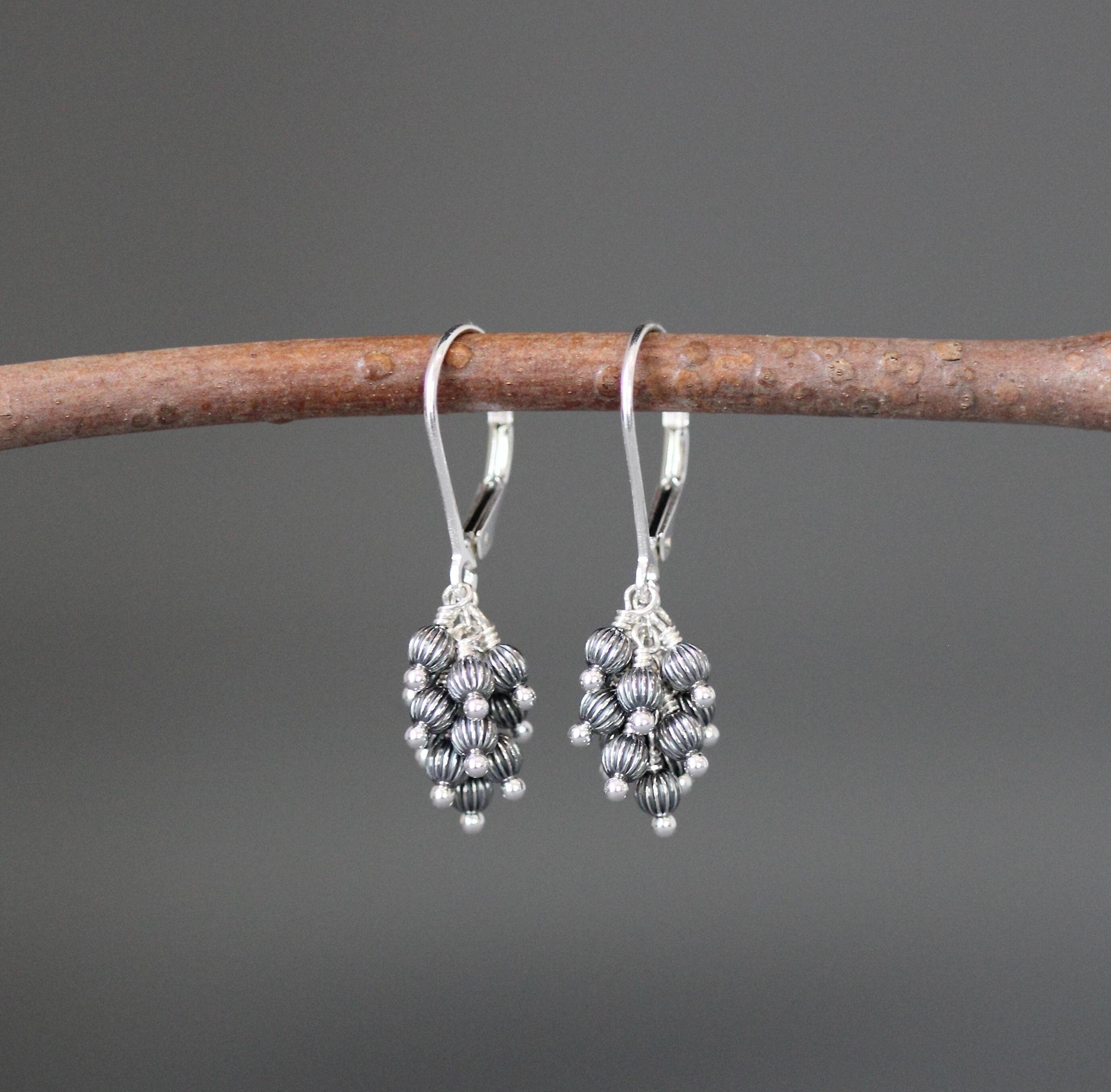 Bali Sterling Silver Beaded Cluster Dangle Earrings with Leverback Wires
