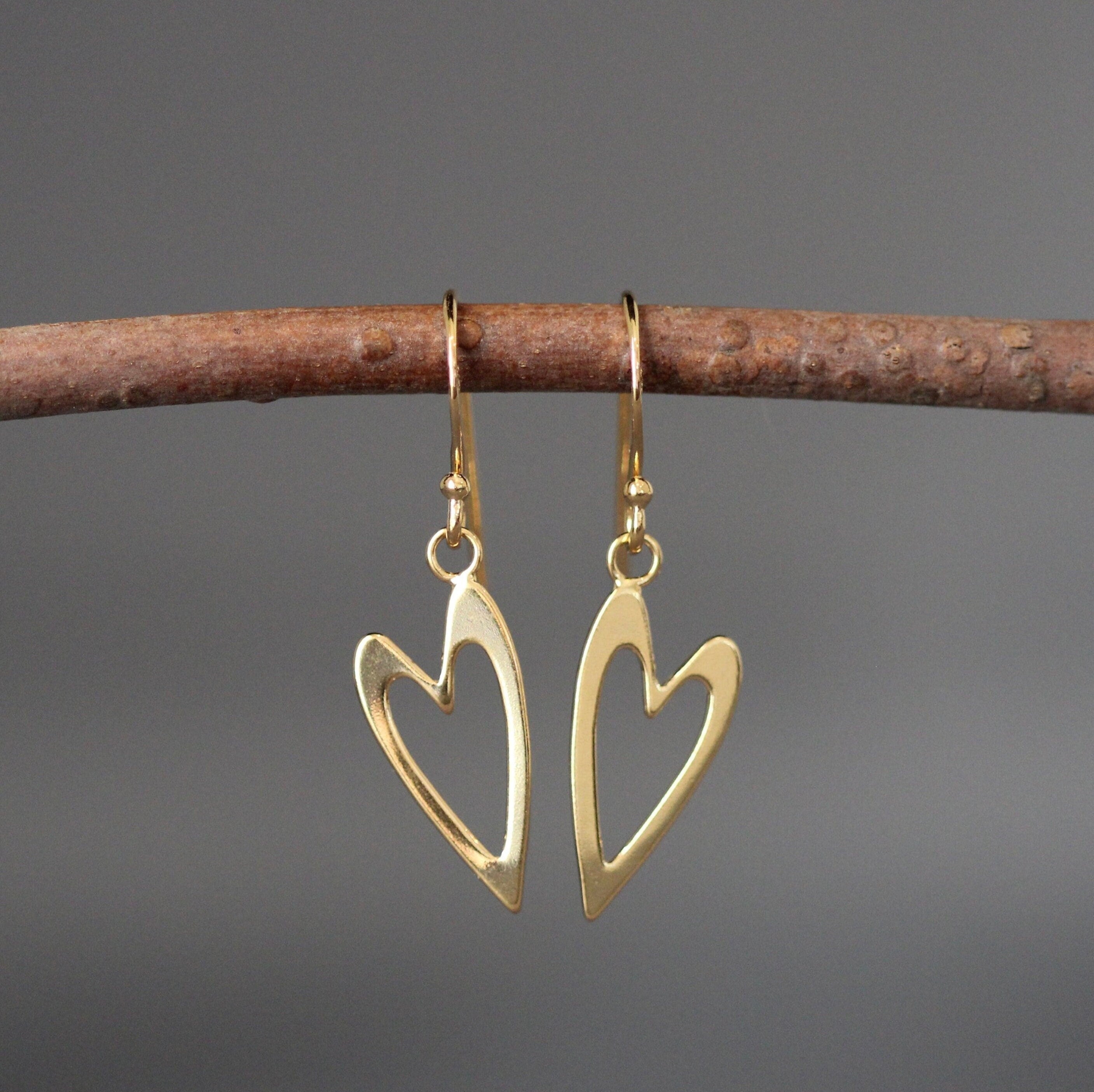Gold Vermeil Open Heart Dangle Earrings