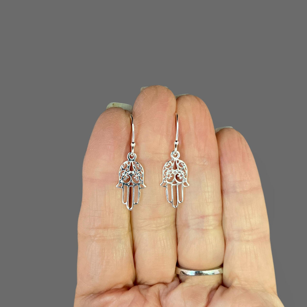 Sterling Silver Hamsa Charm Dangle Earrings