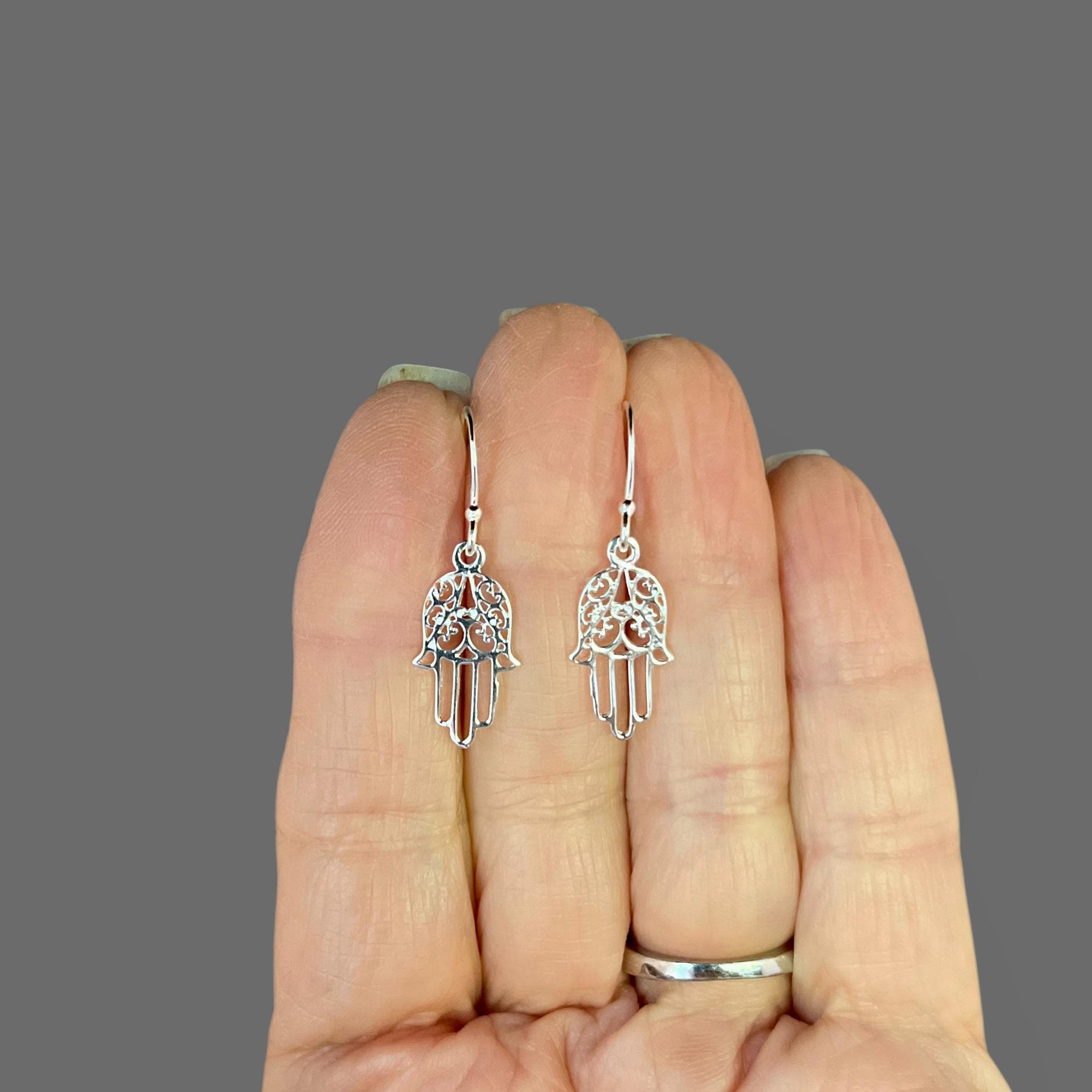 Sterling Silver Hamsa Charm Dangle Earrings