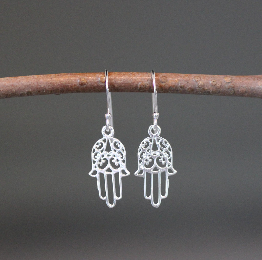 Sterling Silver Hamsa Charm Dangle Earrings