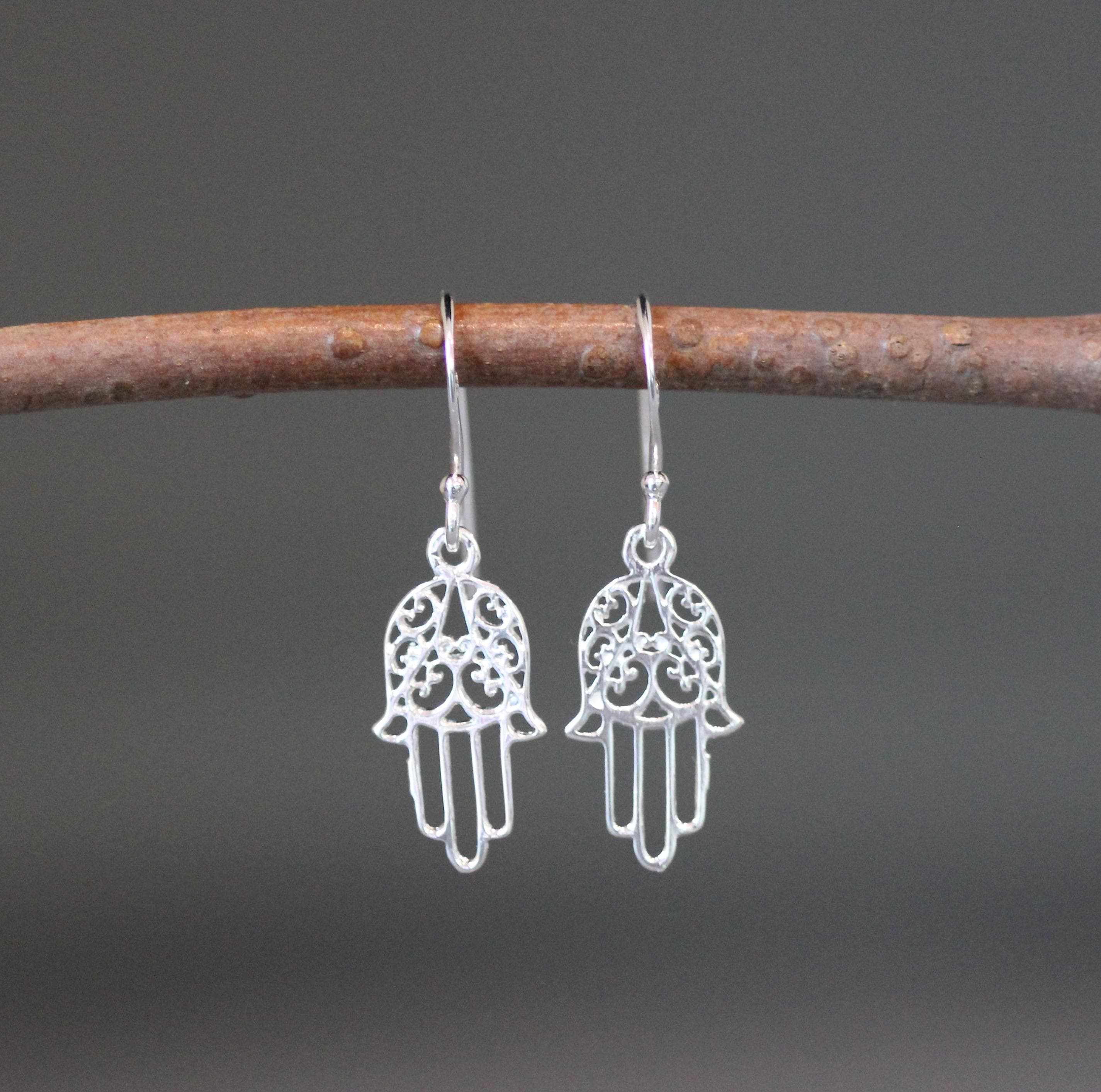 Sterling Silver Hamsa Charm Dangle Earrings