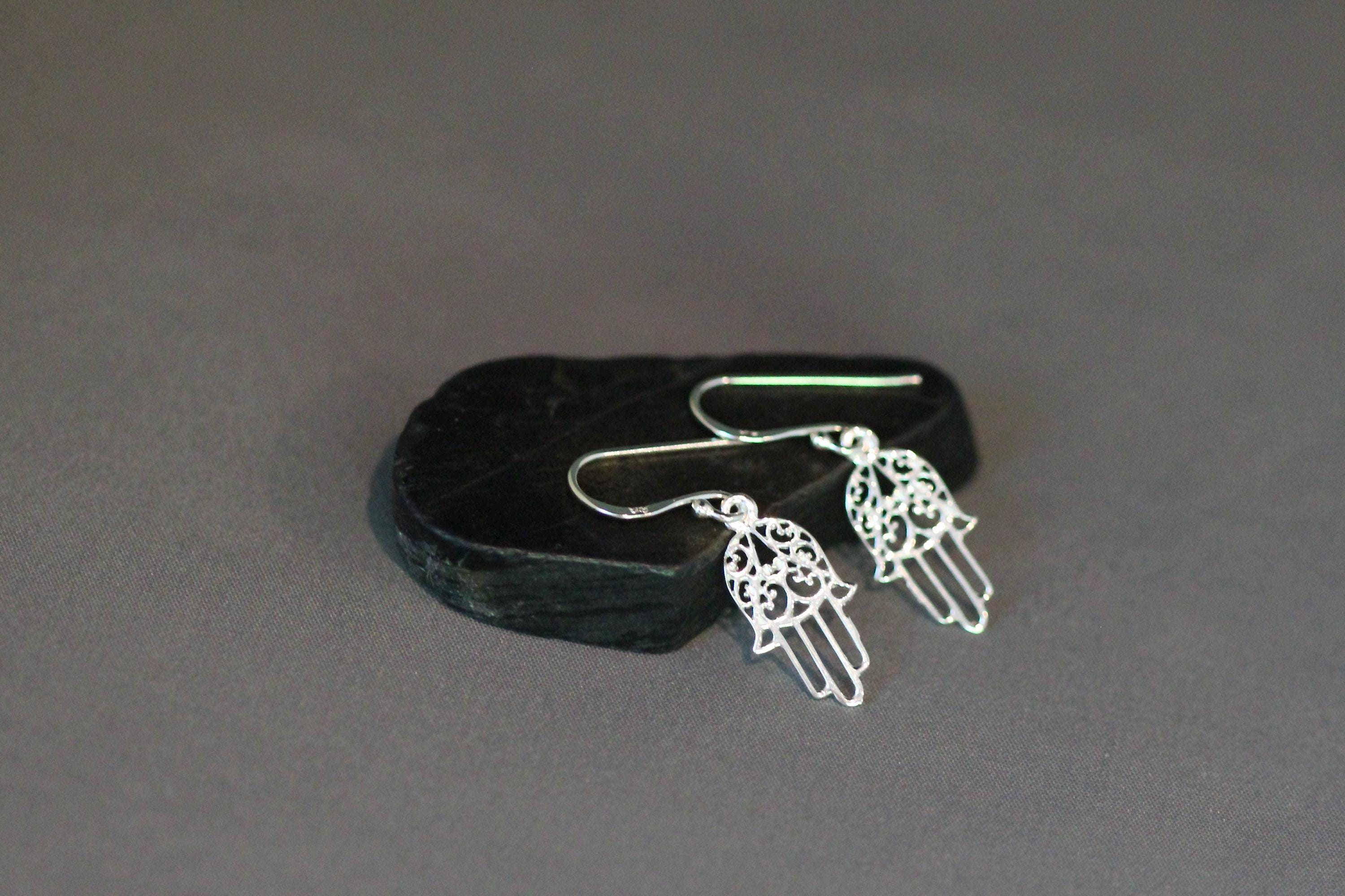 Sterling Silver Hamsa Charm Dangle Earrings