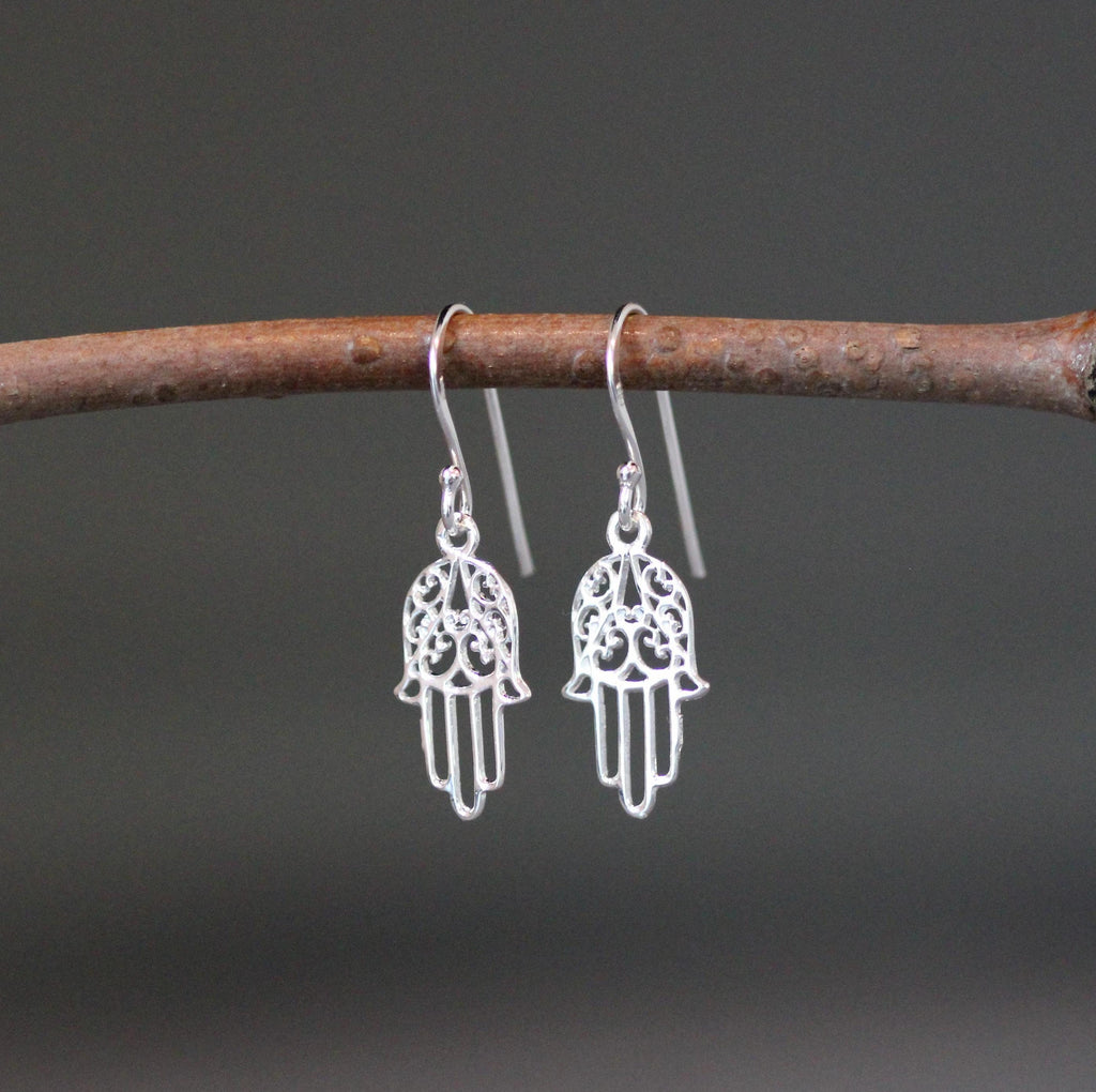 Sterling Silver Hamsa Charm Dangle Earrings