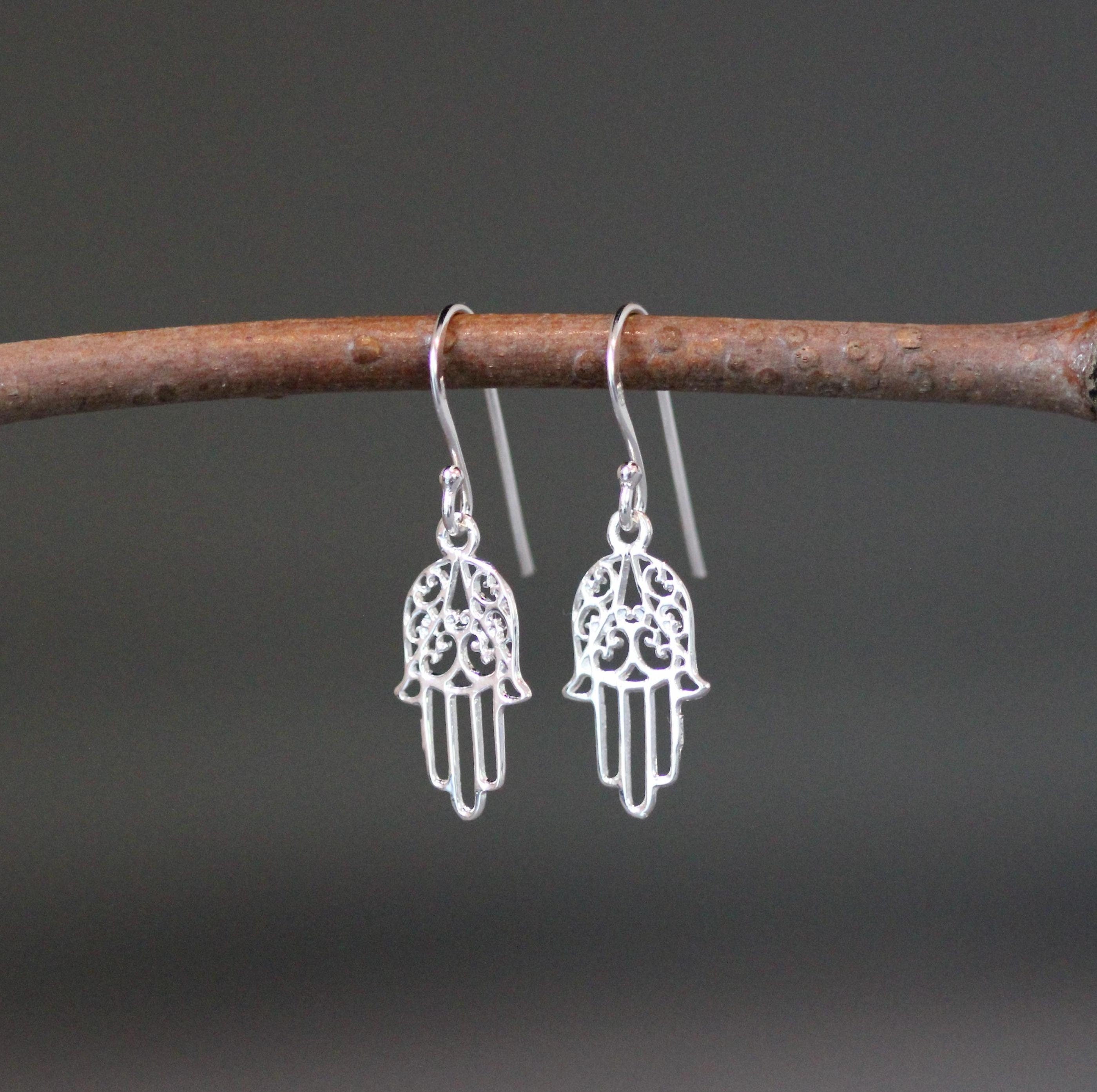 Sterling Silver Hamsa Charm Dangle Earrings