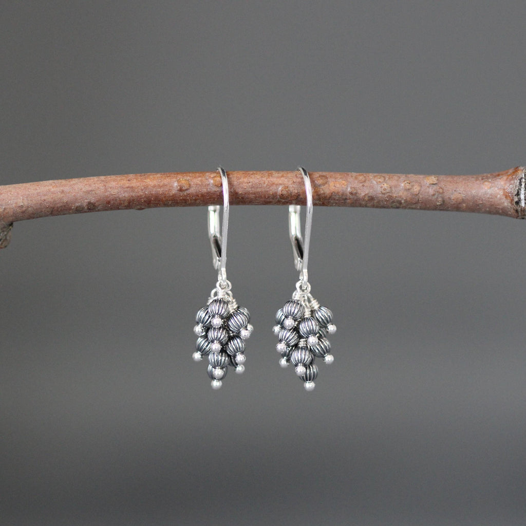 Bali Sterling Silver Beaded Cluster Dangle Earrings with Leverback Wires