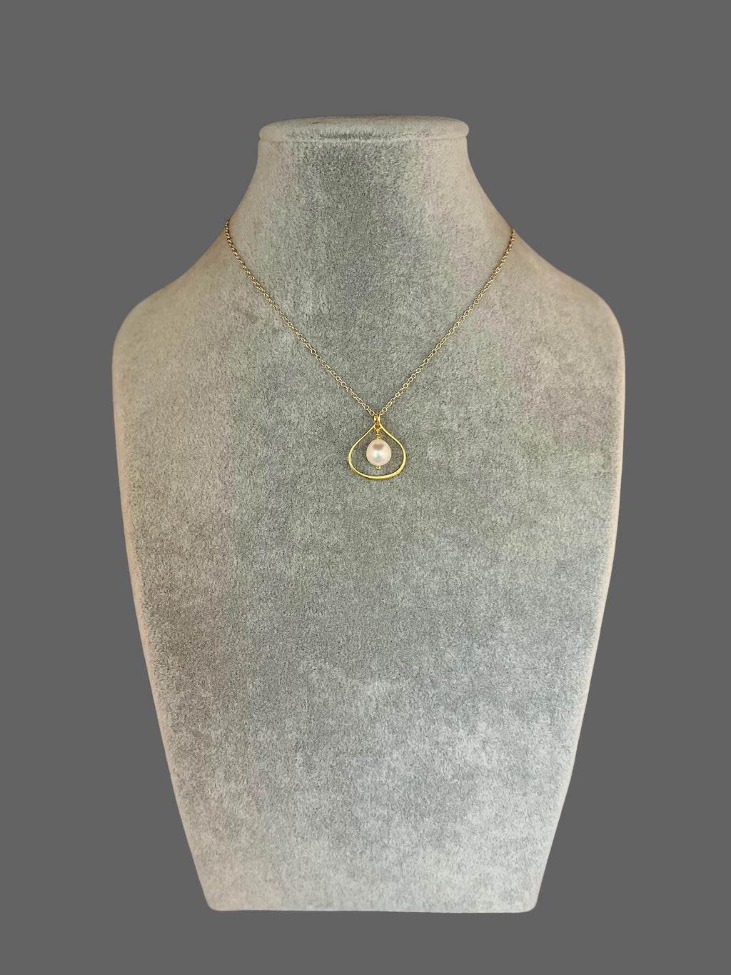 Freshwater Pearl Pendant in a Matte Gold Vermeil Frame on Gold Filled Chain