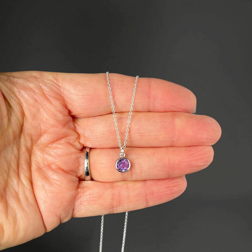 Amethyst Bezel Pendant Necklace in Sterling Silver