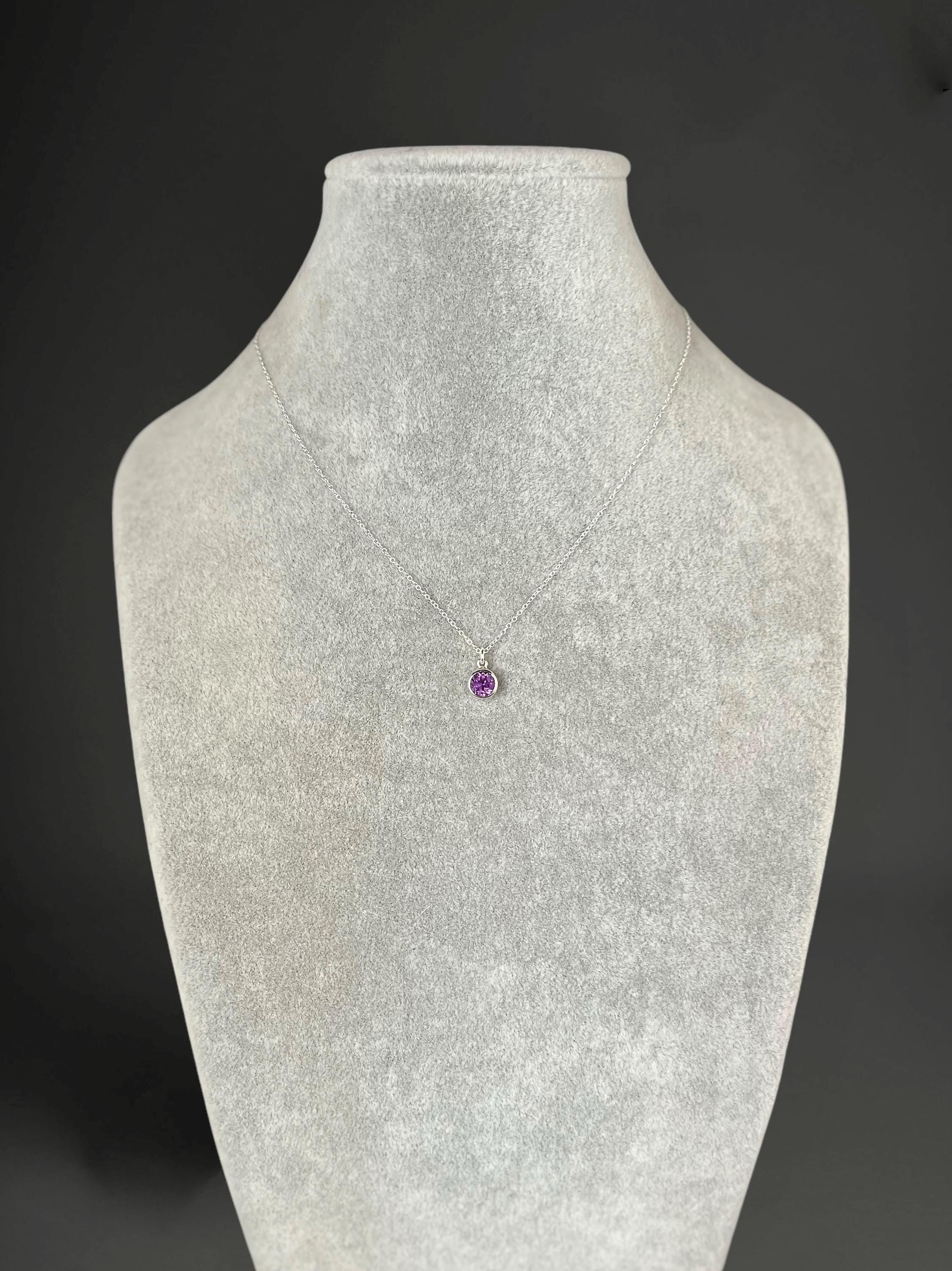 Amethyst Bezel Pendant Necklace in Sterling Silver