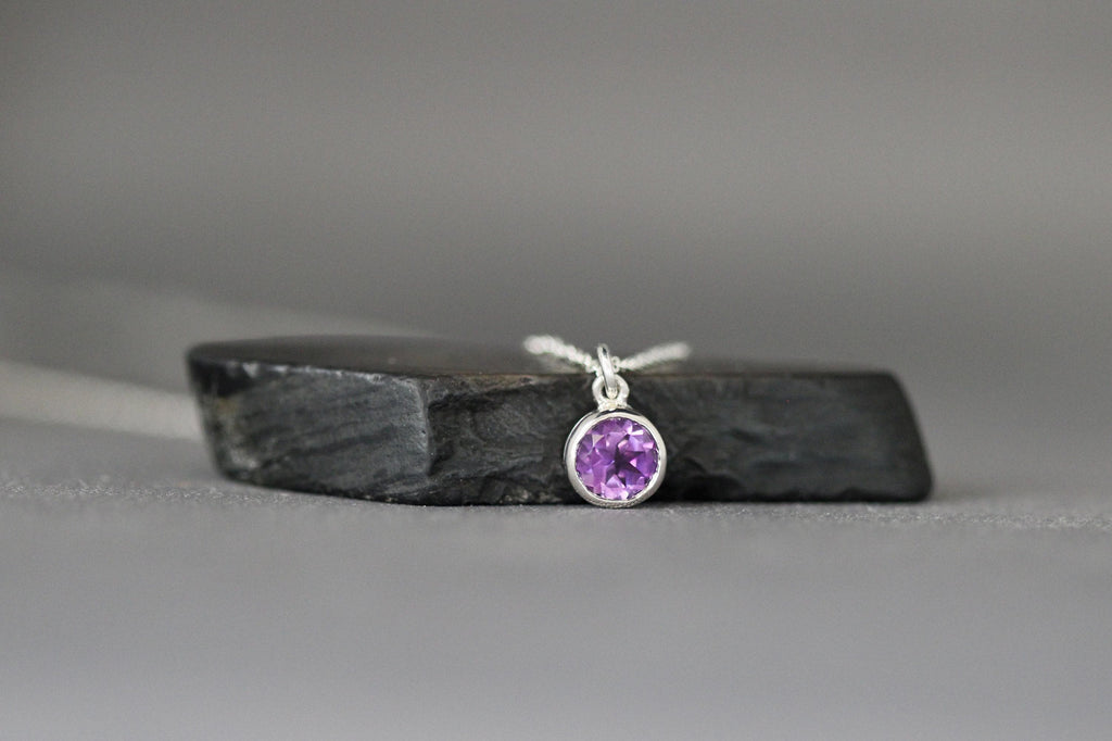 Amethyst Bezel Pendant Necklace in Sterling Silver