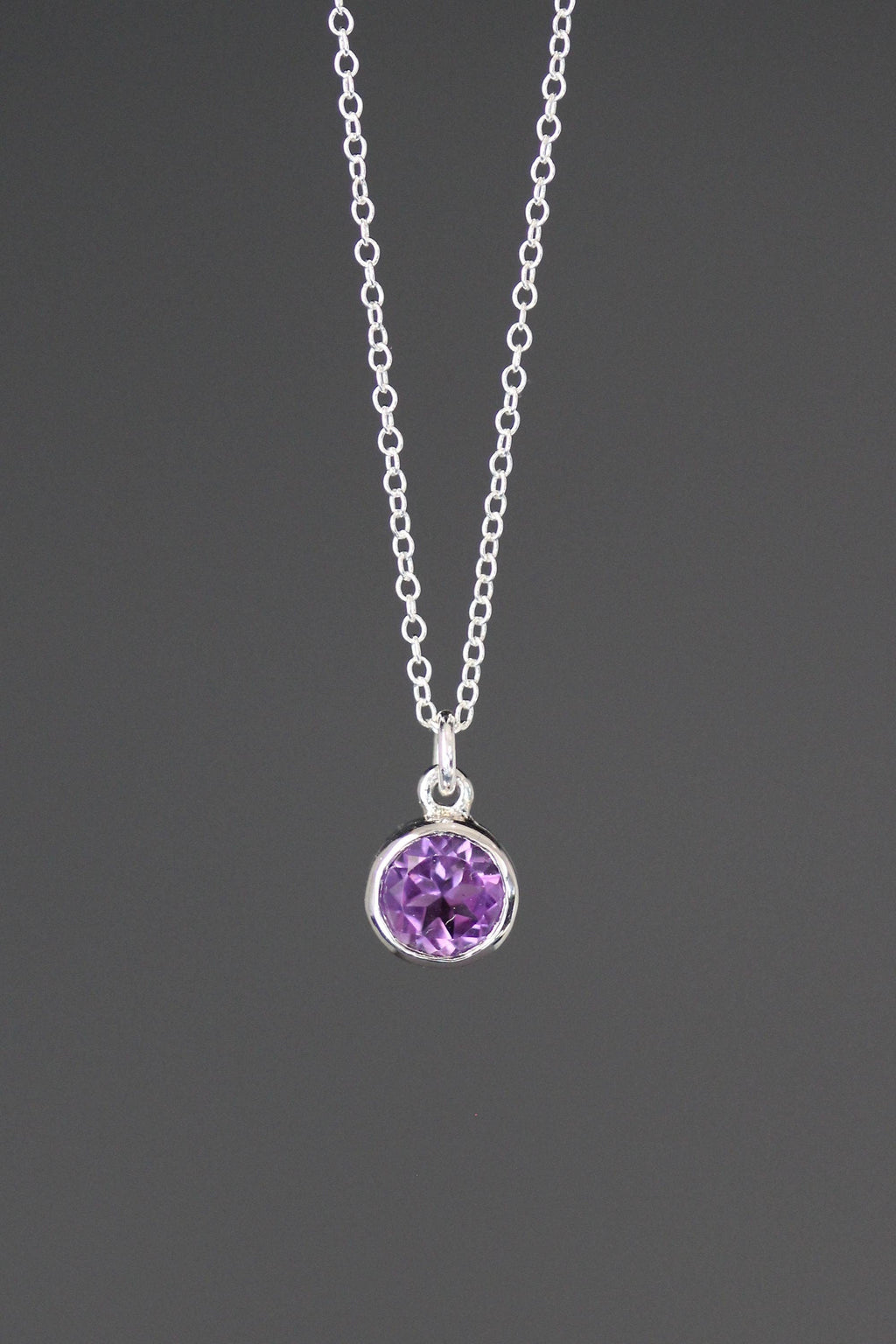 Amethyst Bezel Pendant Necklace in Sterling Silver